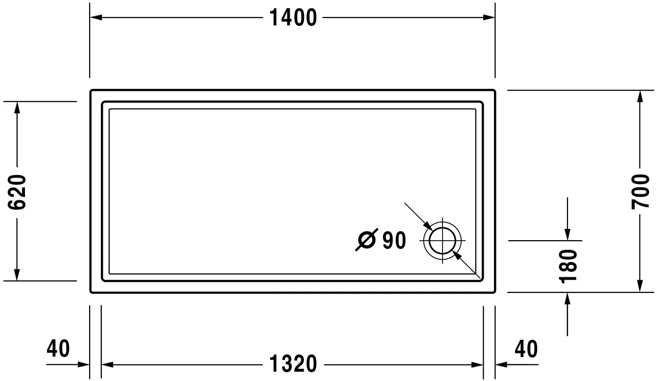 Duravit rechteck Duschwanne „Starck Slimline“ 140 × 70 cm 