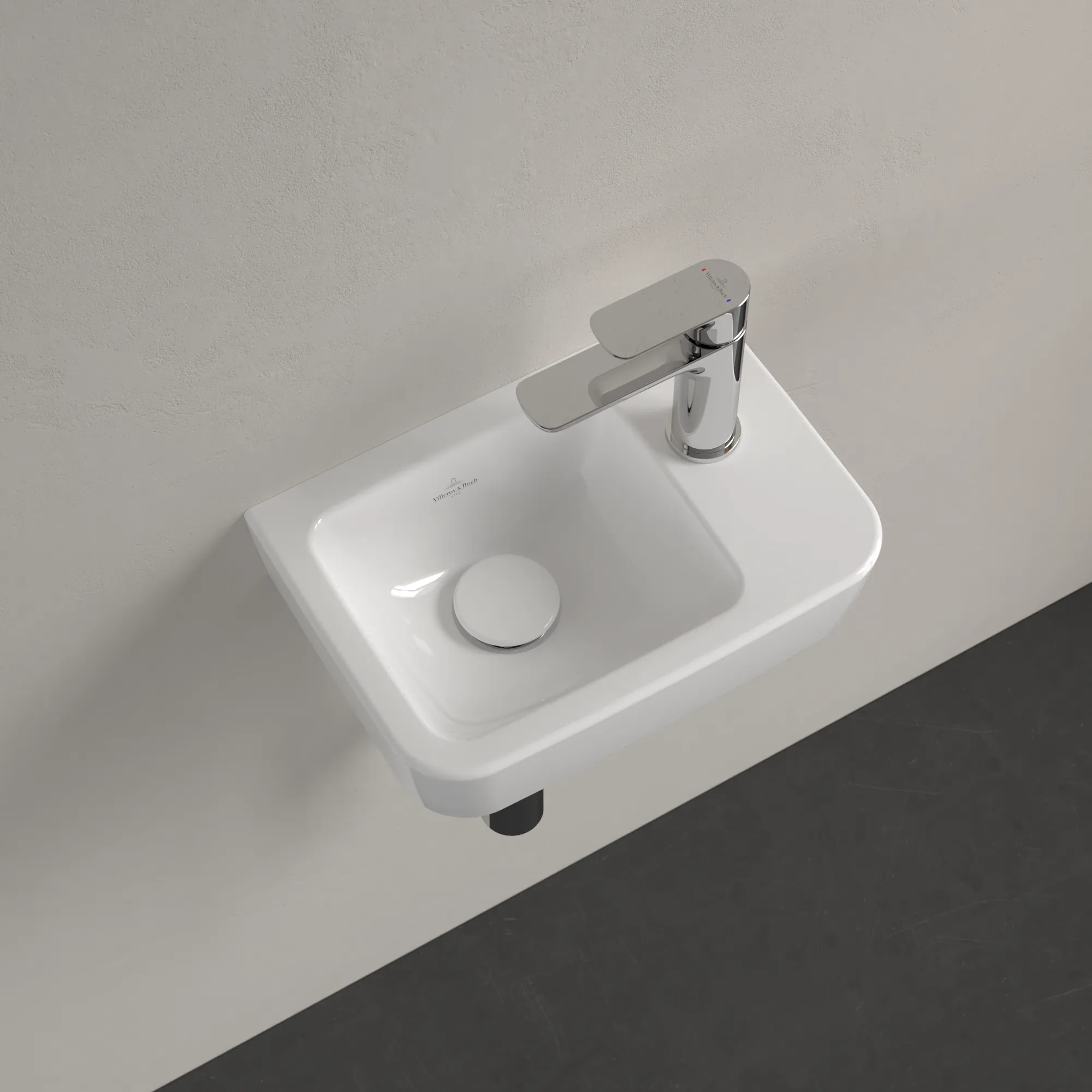 Villeroy & Boch Handwaschbecken „O.novo“ Compact 360 × 250 × 145 mm, Hahnlochposition rechts, für Becken links, mit Hahnlochbohrung in Weiß Alpin Villeroy & Boch Handwaschbecken „O.novo“ Compact 360 × 250 × 145 mm, Hahnlochposition rechts, für Becken links, mit Hahnlochbohrung in Weiß Alpin