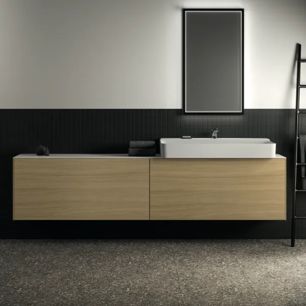 Waschtischplatte Conca, aus Keramik, 2387x373x6mm, Marmor Noir Desir