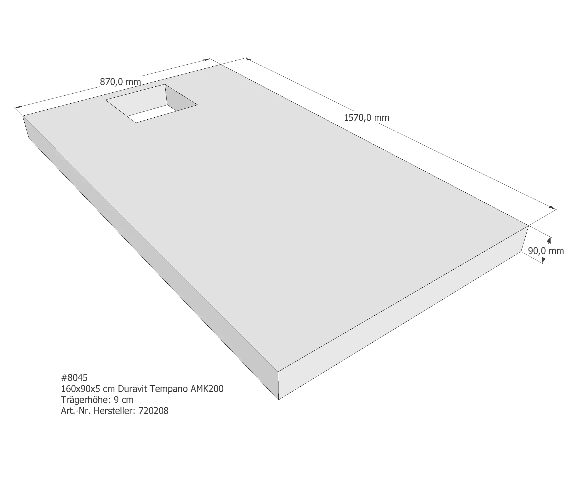Duschwannenträger für Duravit Tempano 160 × 90 × 5 cm