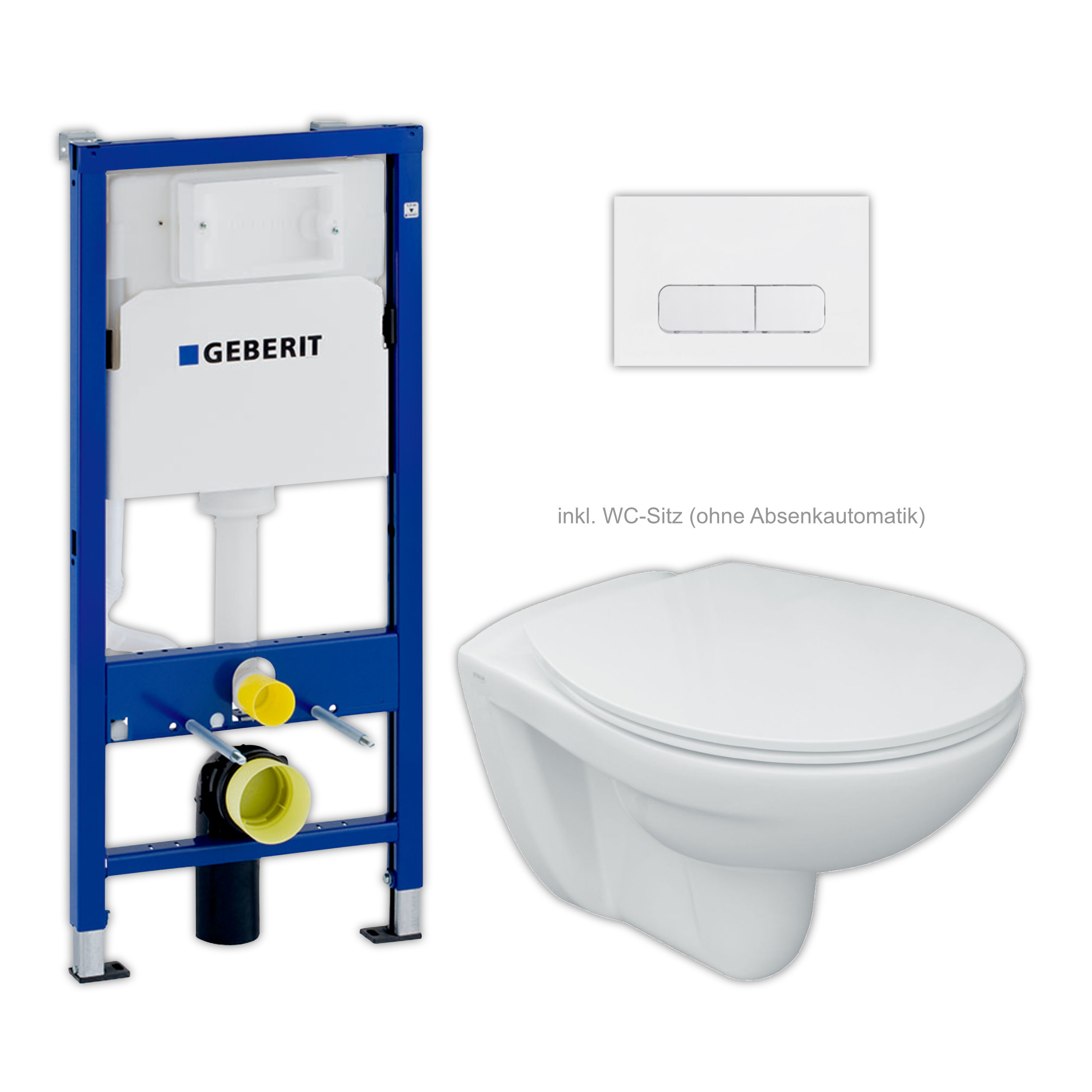 Set Tiefspül-Wand-WC, Geberit DuoFix Basic UP100 Vorwandelement, WC-Sitz ohne Absenkautomatik, Mocha Betätigungsplatte weiß