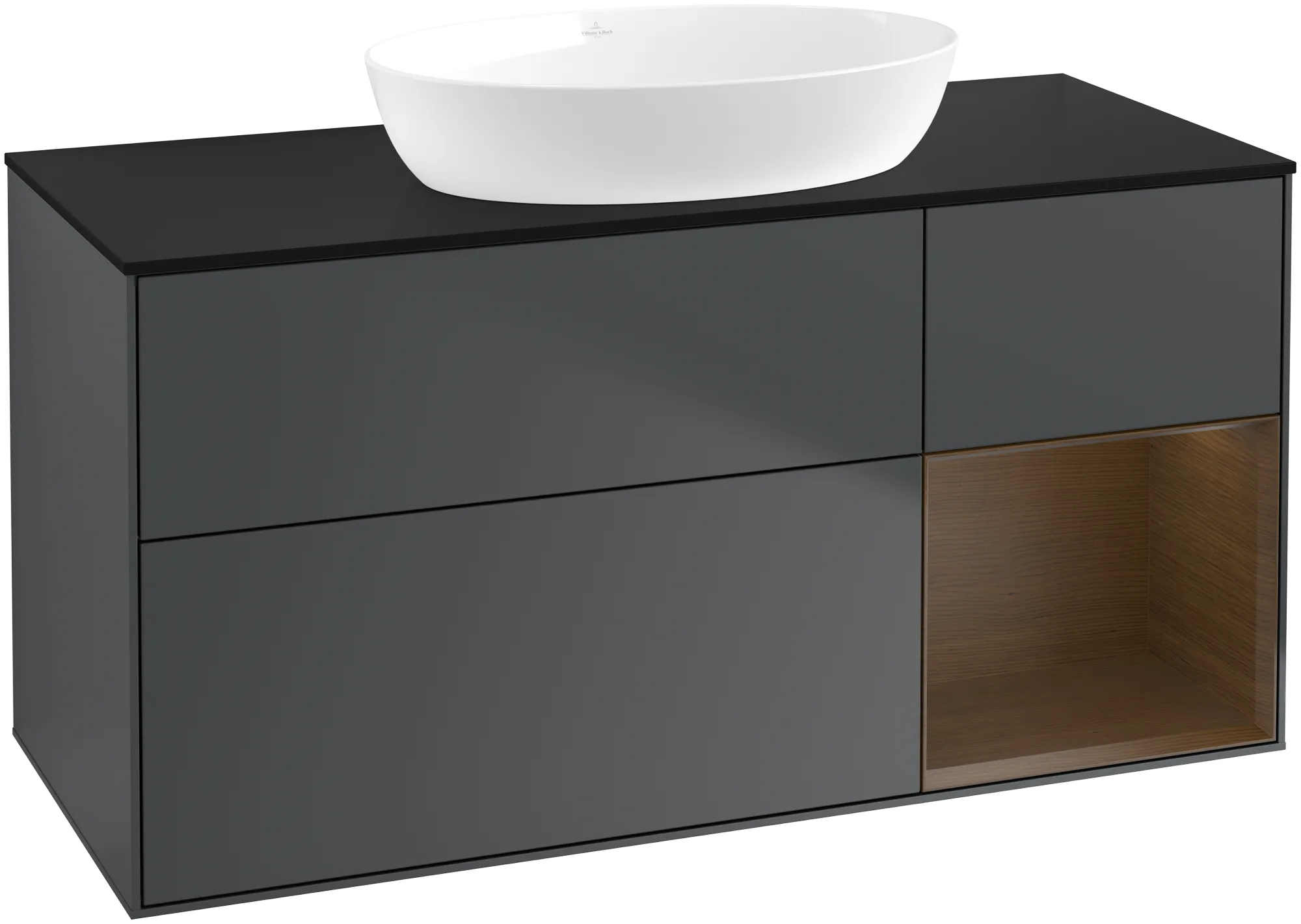 Villeroy & Boch Finion FA7 Waschbeckenunterschrank, Midnight Blue Matt Lacquer / Walnut Veneer / Glass Black Matt