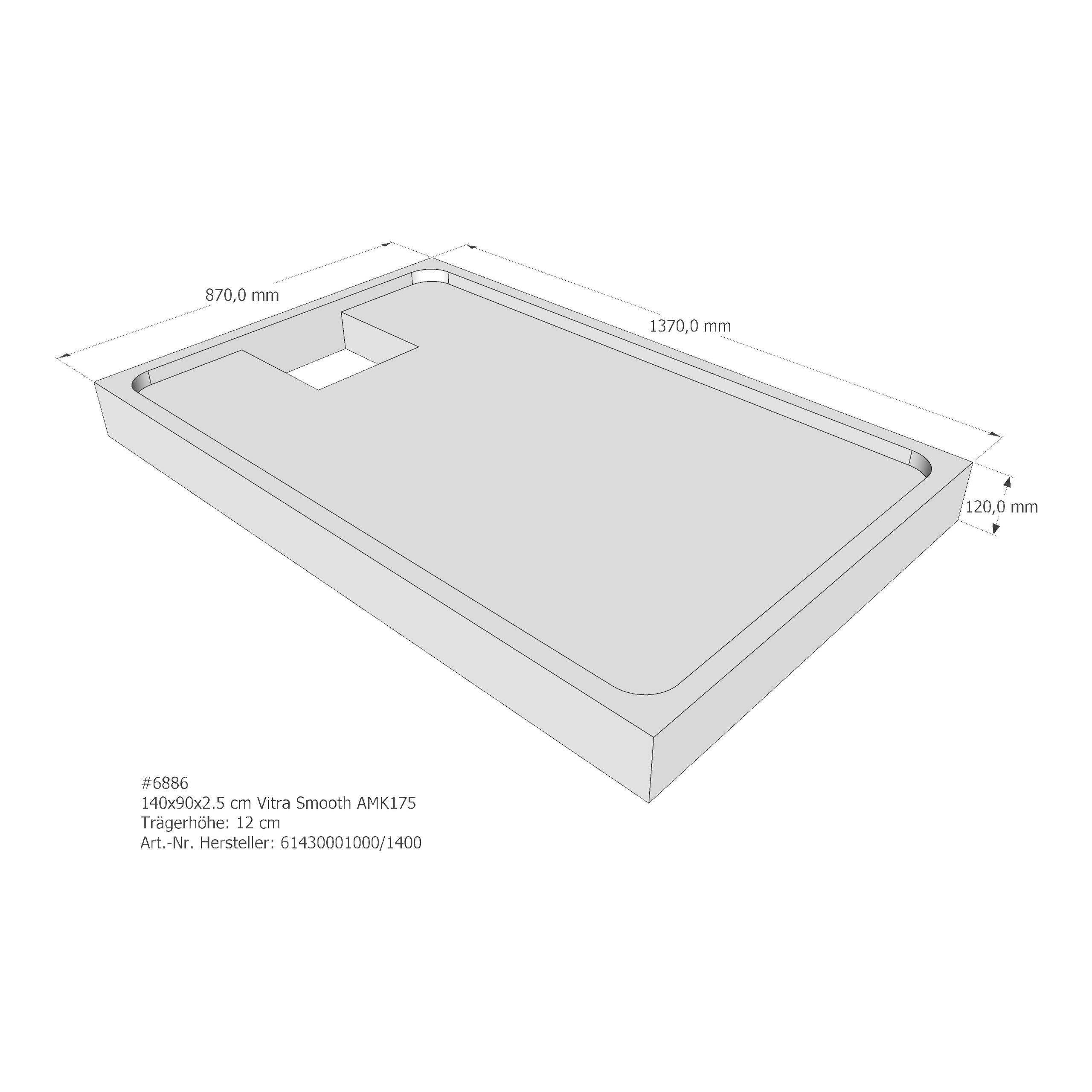 Duschwannenträger für VitrA Smooth 140 × 90 × 2,5 cm Duschwannenträger für VitrA Smooth 140 × 90 × 2,5 cm