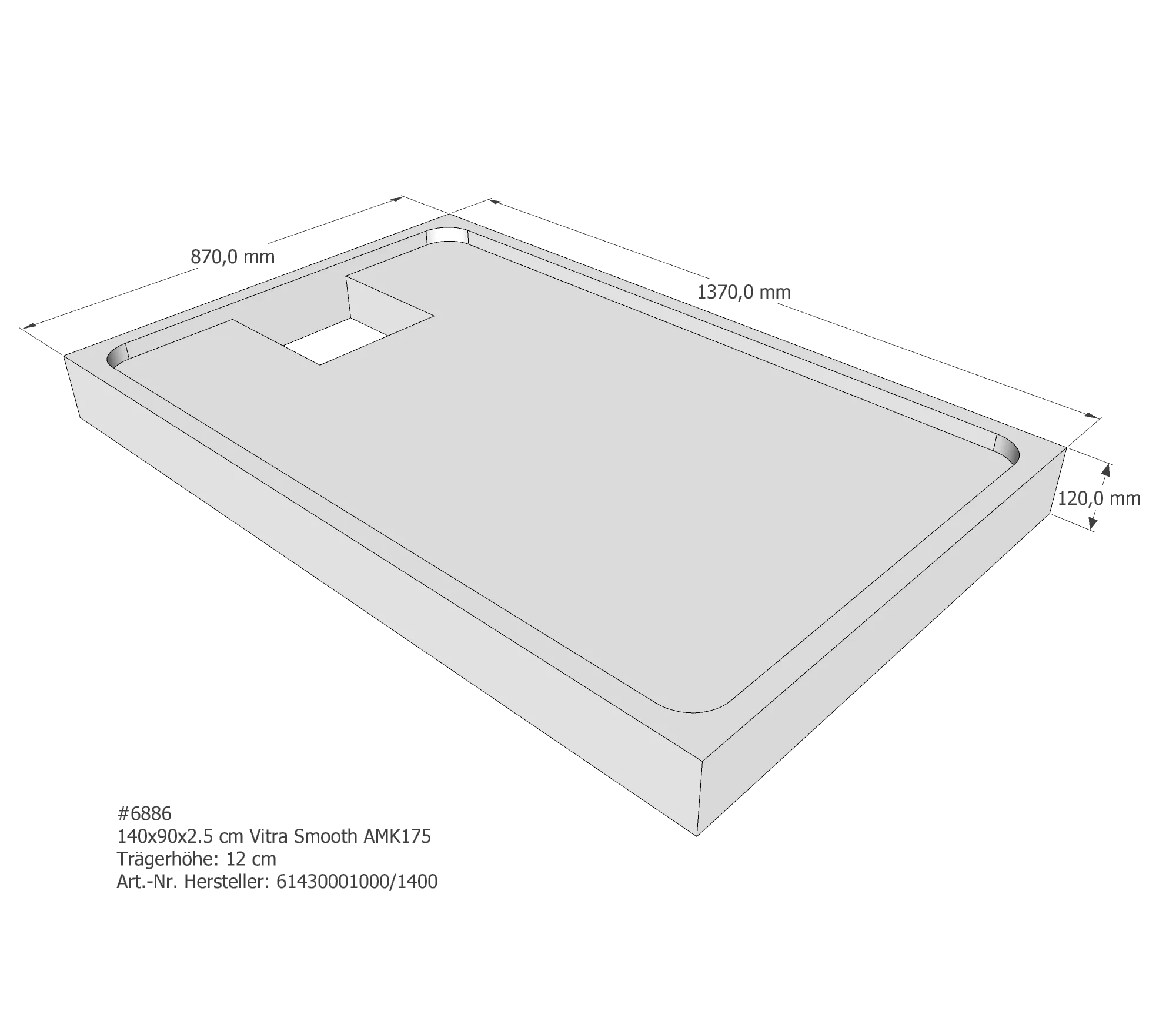 Duschwannenträger für VitrA Smooth 140 × 90 × 2,5 cm