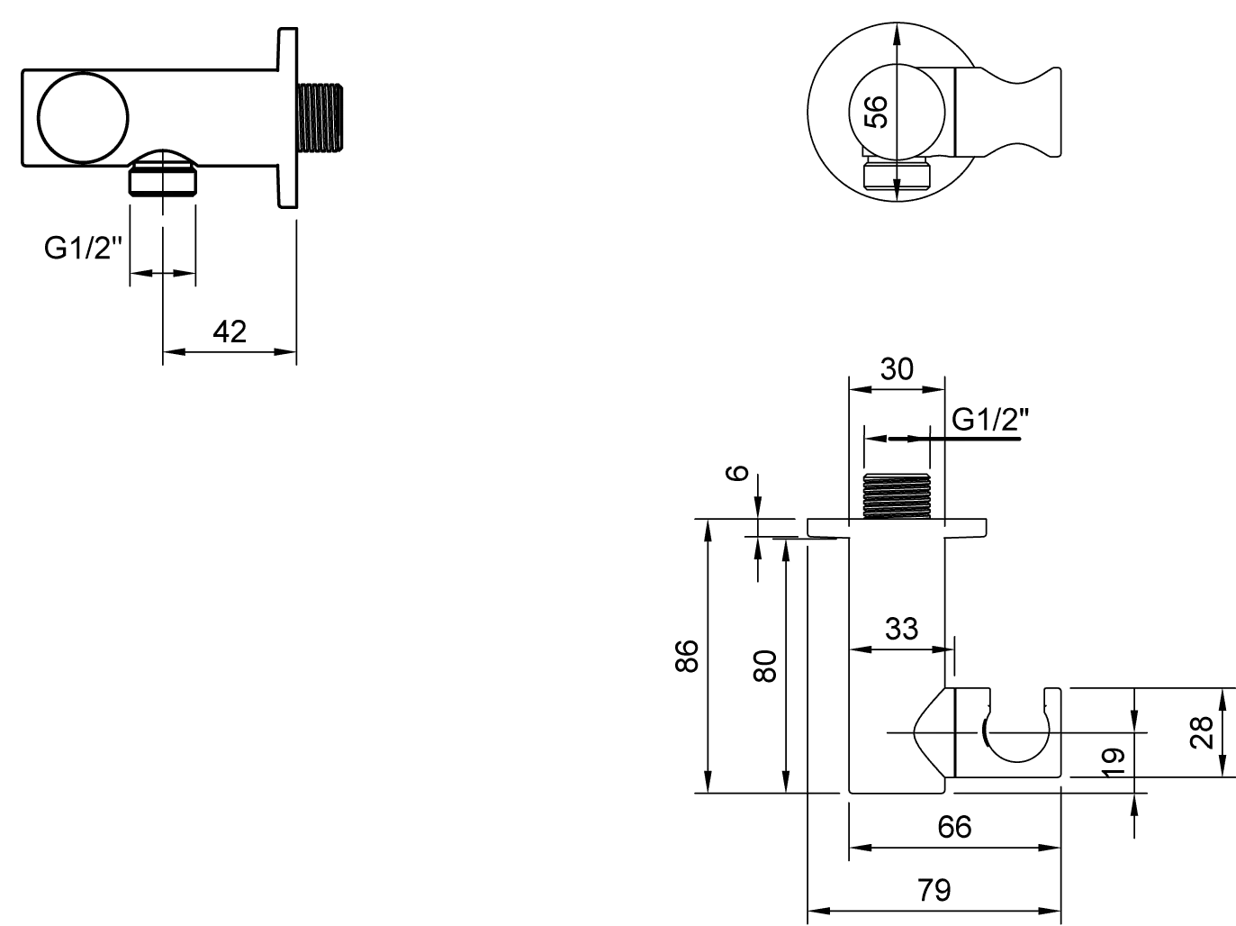 Villeroy & Boch Universal Showers Handbrausehalter TVC000462000, 66 x 56 x 86 mm, K5 Matt Black