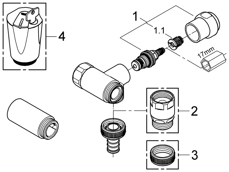 Original WAS Ventil Batterie Eggemann 41043, DN 20, Wandmontage, Anschluss rechts, Fettkammer-Oberteil 1/2'' für den absperrbaren Schlauchanschluss, Rückflussverhinderer Typ EB, eigensicher, chrom