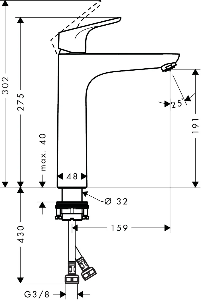 Hansgrohe Waschtischmischer Focus, Chrom, ComfortZone 190, Ausladung 159 mm, Auslaufhöhe 191 mm, Hebelgriff, Normalstrahl, max. Durchfluss 5 l/min, Keramikmischsystem, einstellbare Temperaturbegrenzung, für Durchlauferhitzer geeignet, Anschluss G 3/8, DN Hansgrohe Waschtischmischer Focus, Chrom, ComfortZone 190, Ausladung 159 mm, Auslaufhöhe 191 mm, Hebelgriff, Normalstrahl, max. Durchfluss 5 l/min, Keramikmischsystem, einstellbare Temperaturbegrenzung, für Durchlauferhitzer geeignet, Anschluss G 3/8, DN