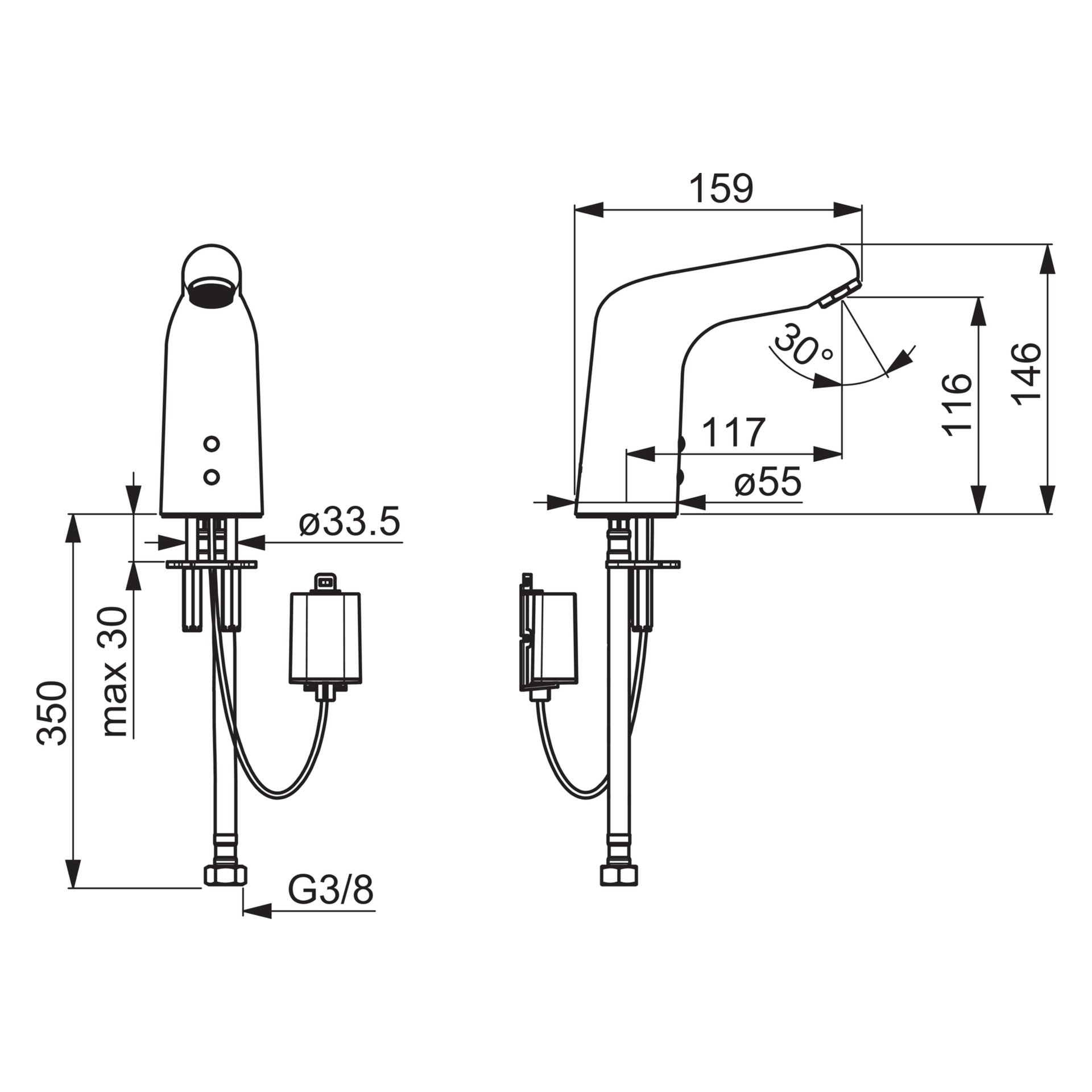 HA Waschtischbatterie HANSAMEDIPRO 0567 6V Kaltwasser Bluetooth Ausladung 117 mm DN15 Chrom