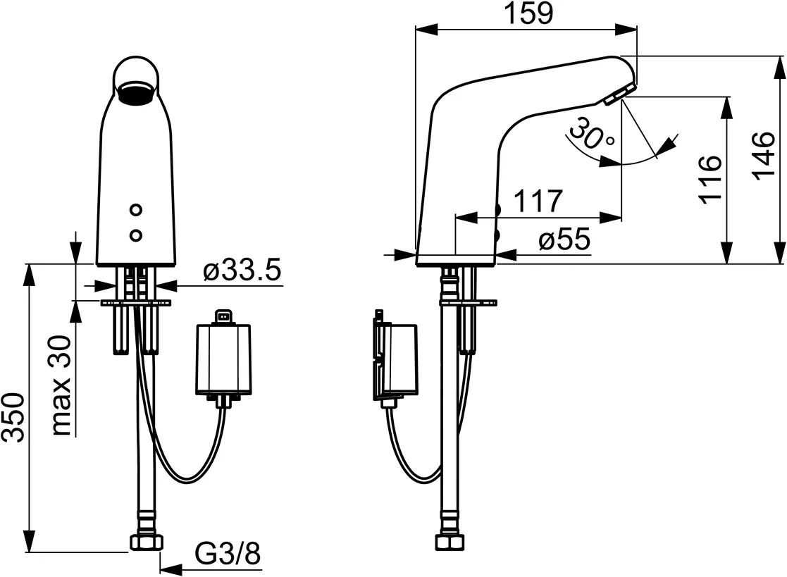 Hansa Waschtischarmatur, elektronisch „Medipro“ Ausladung 117 mm in Chrom Hansa Waschtischarmatur, elektronisch „Medipro“ Ausladung 117 mm in Chrom
