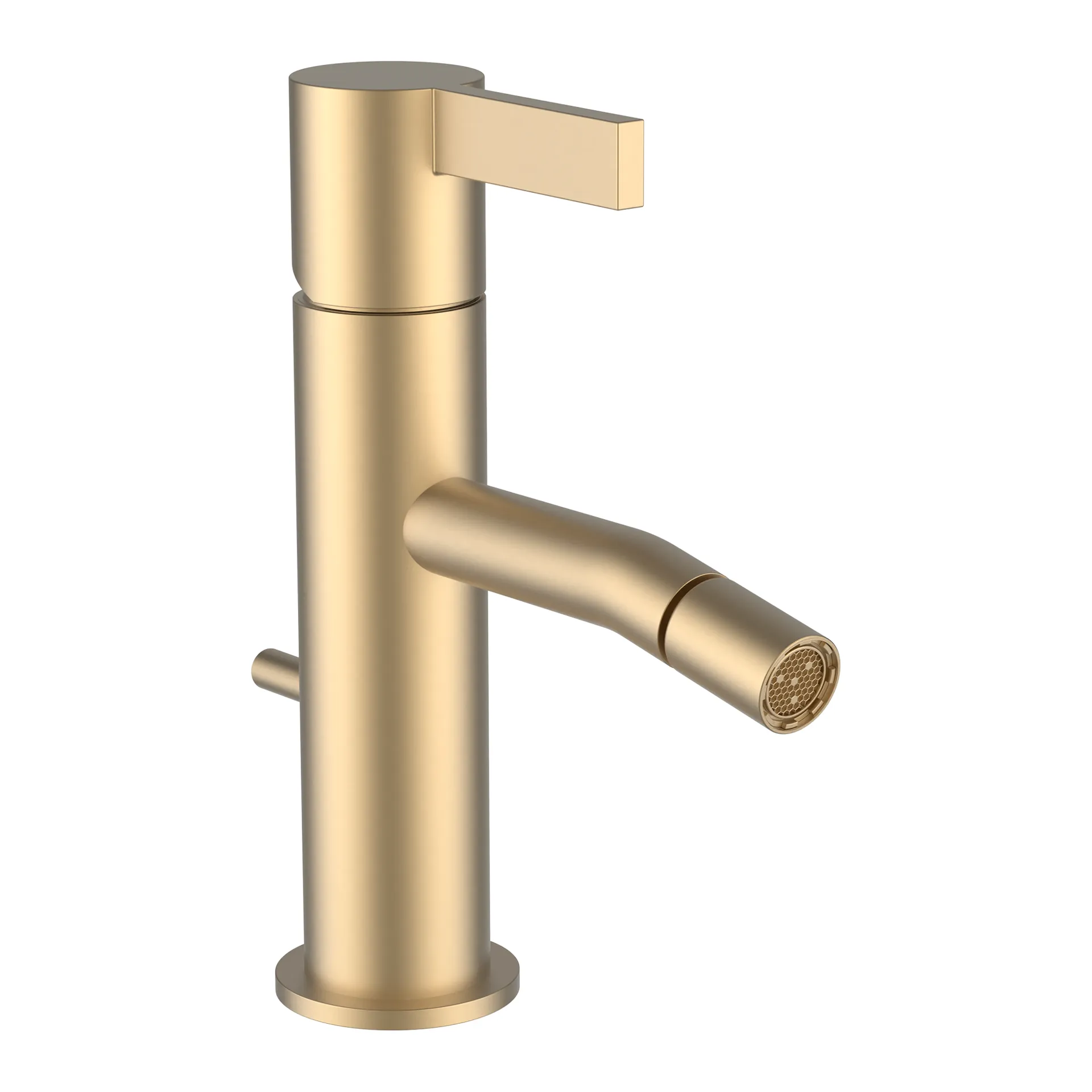Einhebel-Bidetmischer, Kartell Ausladung 110 mm, Festauslauf, ohne Ablaufventil, mit Zugstange, PVD Blassgold matt