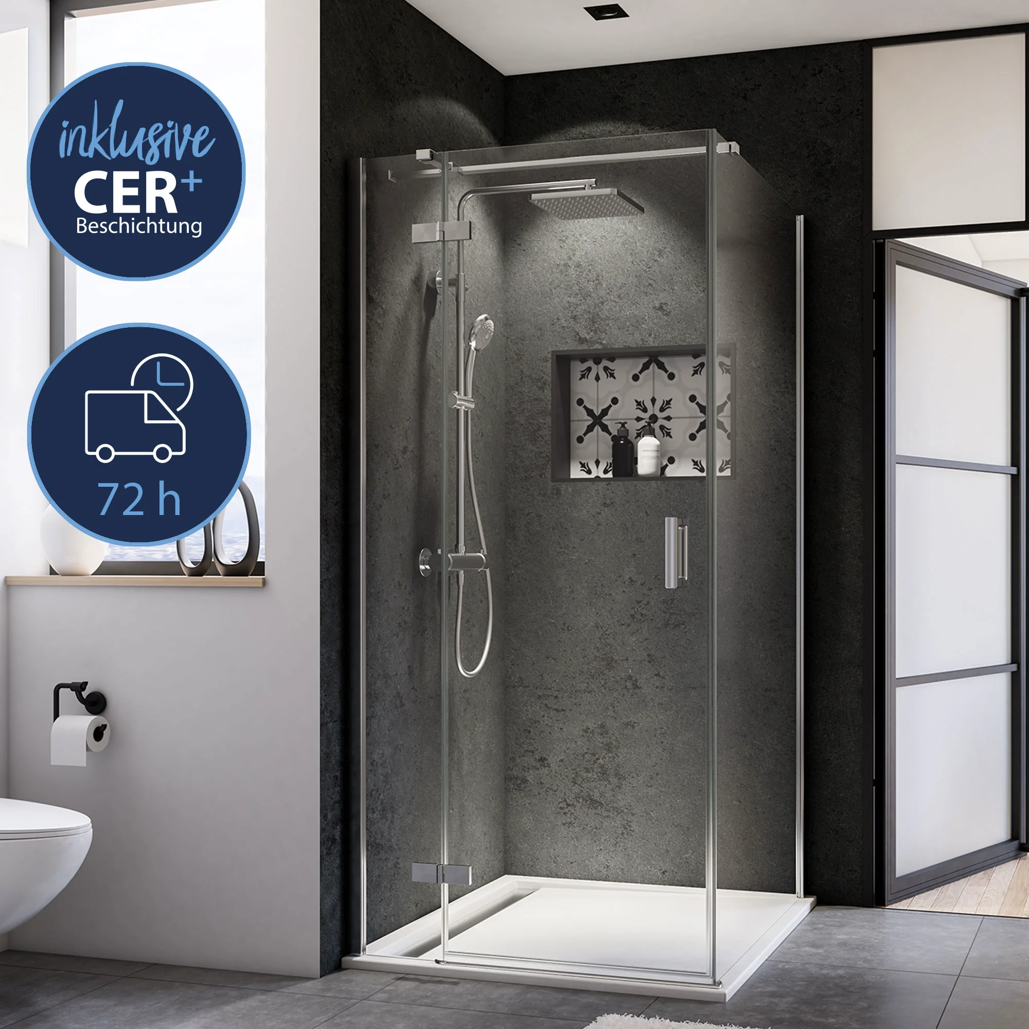 Breuer QUICK 72 Panorama Drehtür mit Festteil links, Alu chromeffekt, 900 mm, 870-890 mm Breite, 855-905 mm Wanneneinbaumaß, 6 mm Sicherheitsglas inkl. CER+ Beschichtung Breuer QUICK 72 Panorama Drehtür mit Festteil links, Alu chromeffekt, 900 mm, 870-890 mm Breite, 855-905 mm Wanneneinbaumaß, 6 mm Sicherheitsglas inkl. CER+ Beschichtung