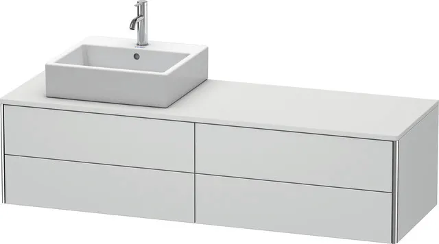 Duravit Waschtischunterschrank wandhängend „XSquare“ 160 × 40 × 54,8 cm Becken: links / Front- & Korpusfarbe: Weiß Seidenmatt / Größe: 160 × 54,8 × 40 cm / Oberfläche: Lack / Profile: Chrom / Schubladen: 4 Duravit Waschtischunterschrank wandhängend „XSquare“ 160 × 40 × 54,8 cm Becken: links / Front- & Korpusfarbe: Weiß Seidenmatt / Größe: 160 × 54,8 × 40 cm / Oberfläche: Lack / Profile: Chrom / Schubladen: 4