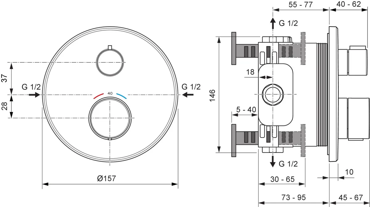 Ideal Standard Ceratherm T25 Brausethermostat Unterputz Rosette Chrom 163 mm Ideal Standard Ceratherm T25 Brausethermostat Unterputz Rosette Chrom 163 mm
