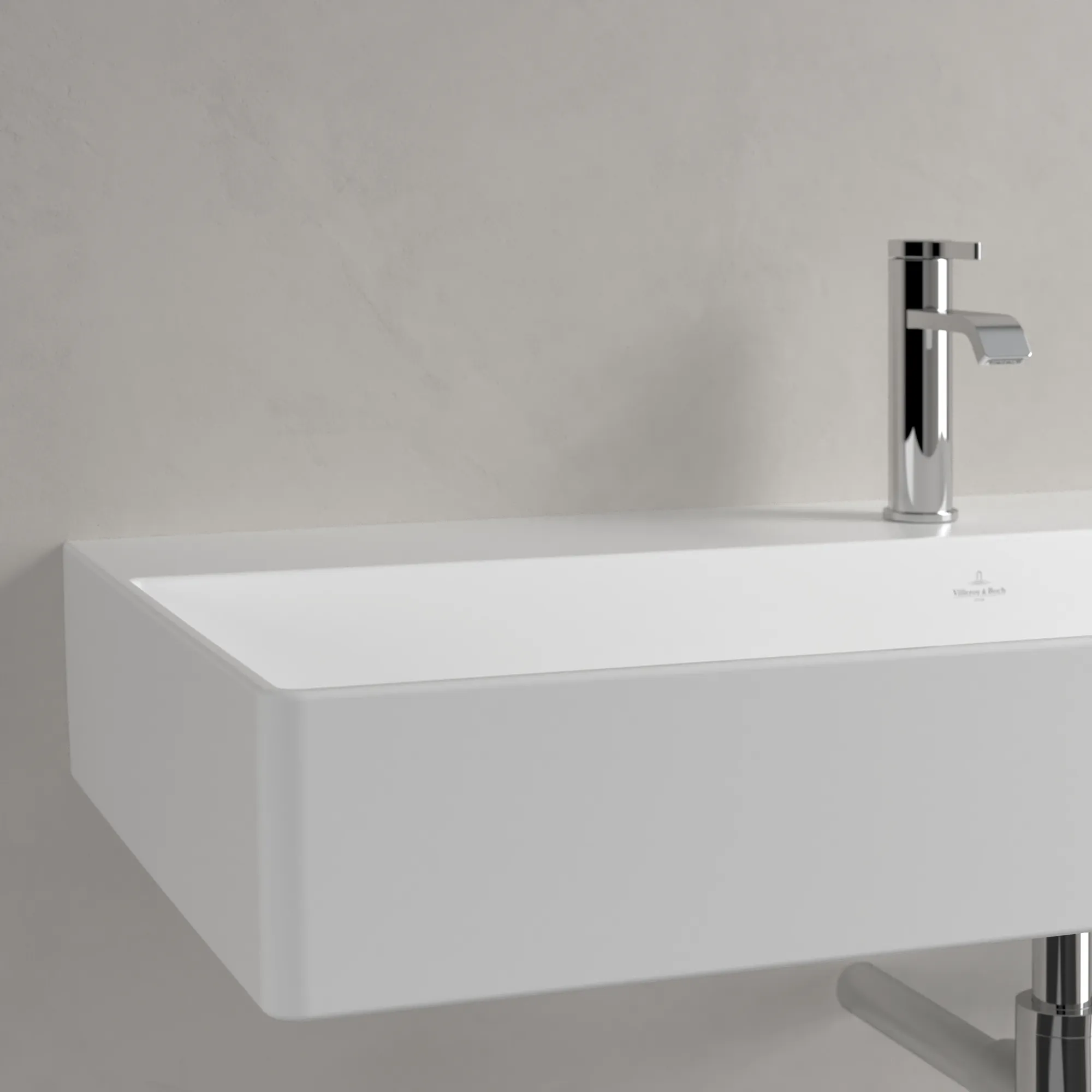 Villeroy & Boch Wandwaschtisch aus TitanCeram „Memento 2.0“ 1000 × 470 × 135 mm, mit Hahnlochbohrung, Hahnlochposition mittig in Stone White