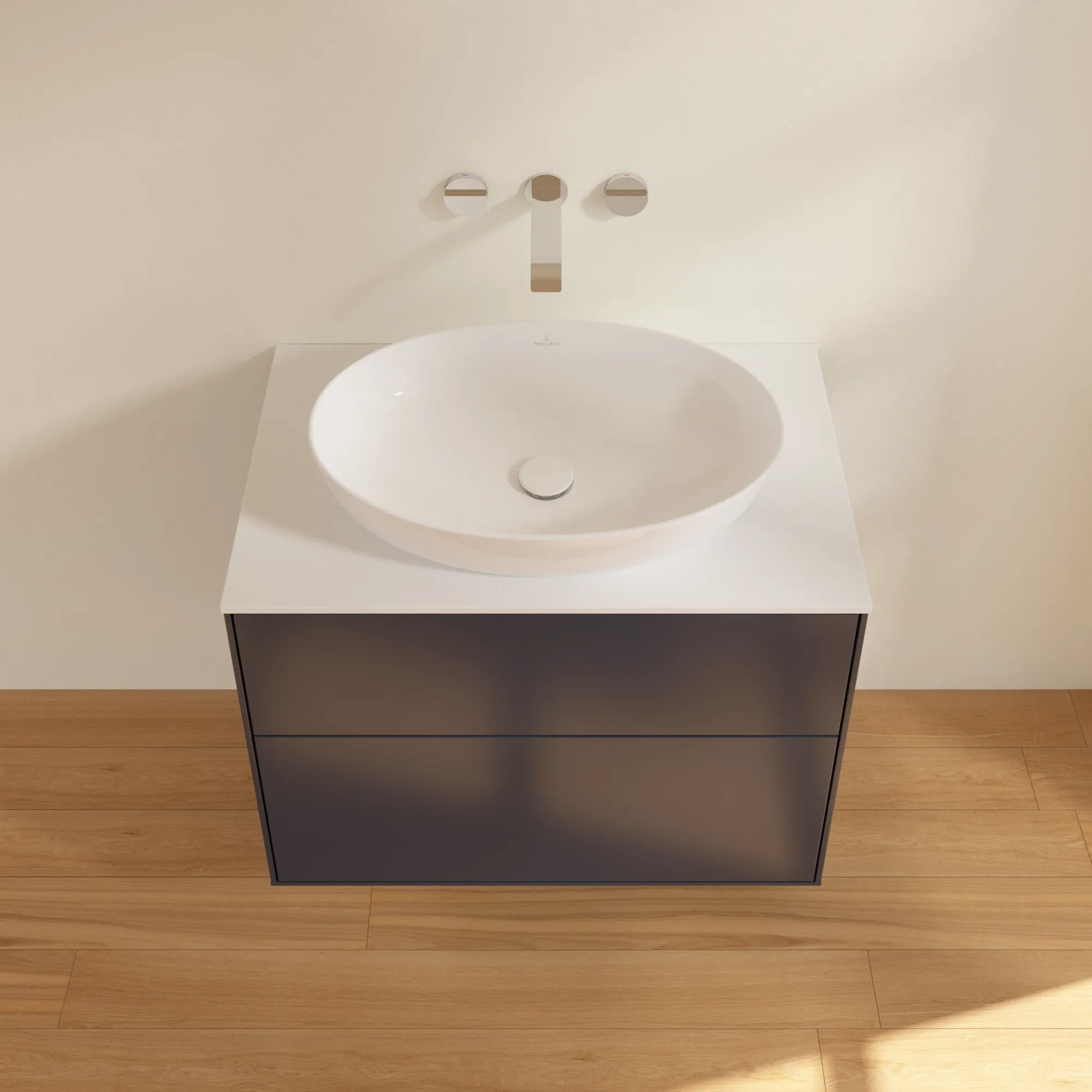 Villeroy & Boch Waschtischunterschrank „Finion“ für Schrankwaschtisch 800 × 603 × 501 mm Midnight Blue Matt Lacquer, ohne Hahnlochbohrung, für Becken mittig