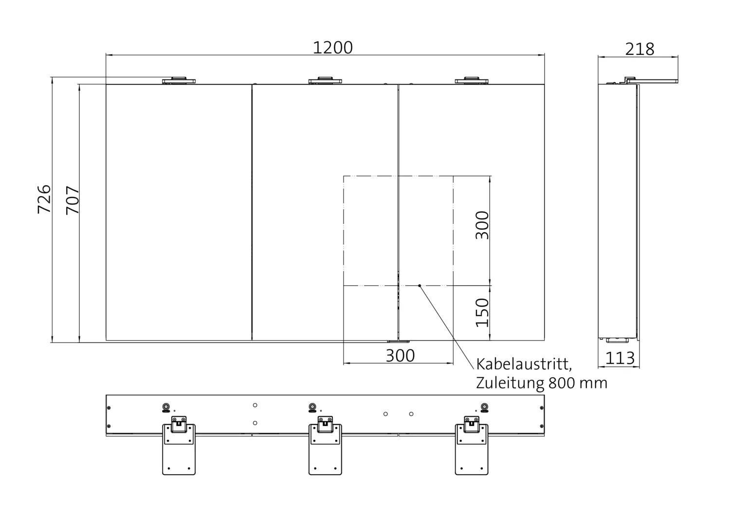 Lichtspiegelschrank flat 2 Style,Aufputz, mit Waschtischbeleuchtung,3 Tür, 1200mm