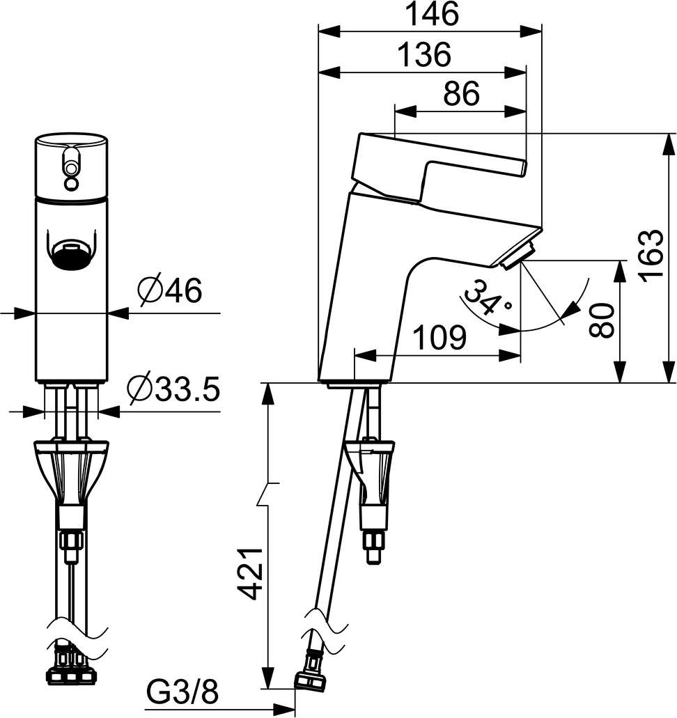 EHM Waschtischbatterie VANTIS 5242 Ausladung 109 mm Chrom Pinhebel