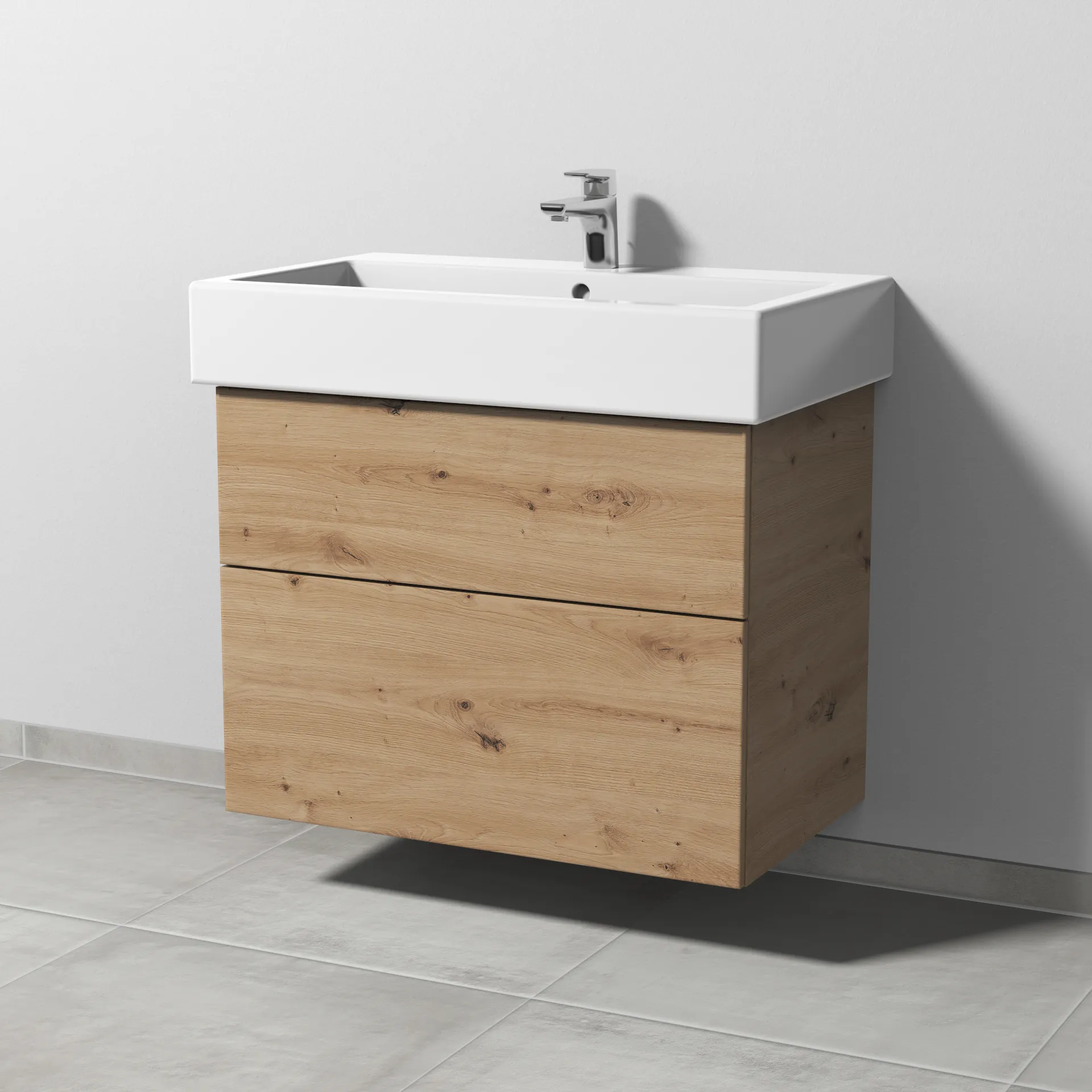 Sanipa Waschtischunterschrank „3way“ passend zu Keramik-Waschtische Vero von Duravit 750 × 593 × 447 mm in Eiche Natural-Touch