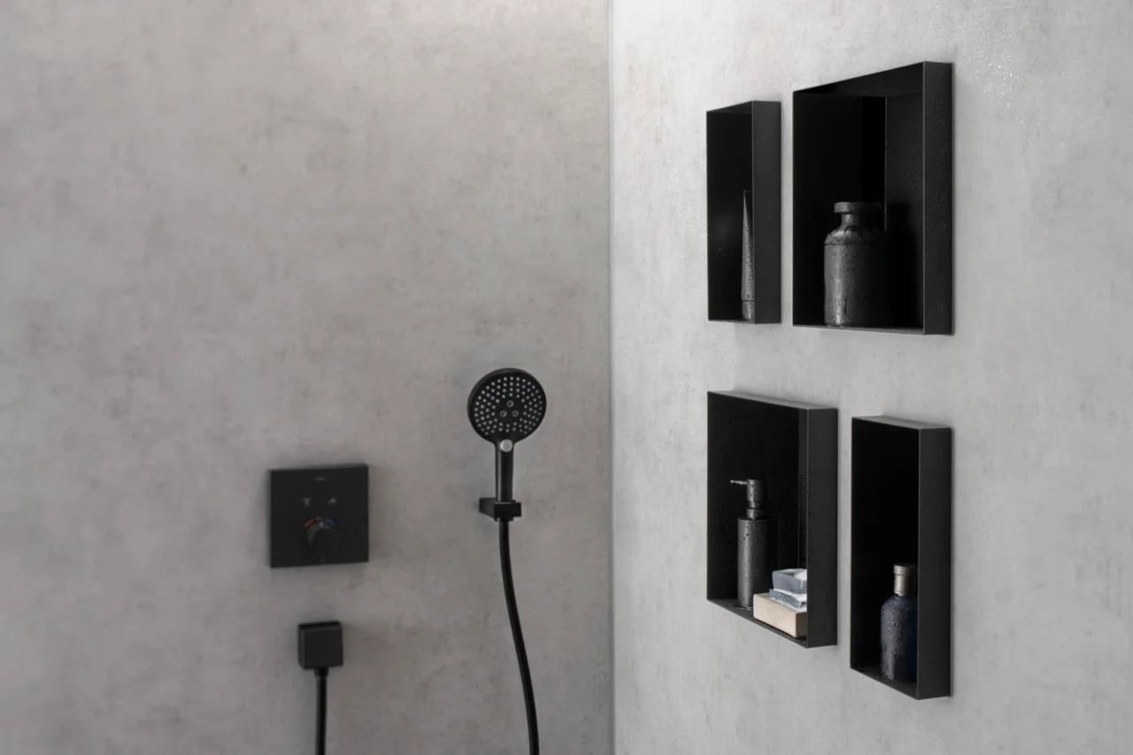 Hansgrohe XtraStoris Minimalistic Wandnische rahmenlos, Mattschwarz, 300 x 300 x 140 mm Hansgrohe XtraStoris Minimalistic Wandnische rahmenlos, Mattschwarz, 300 x 300 x 140 mm
