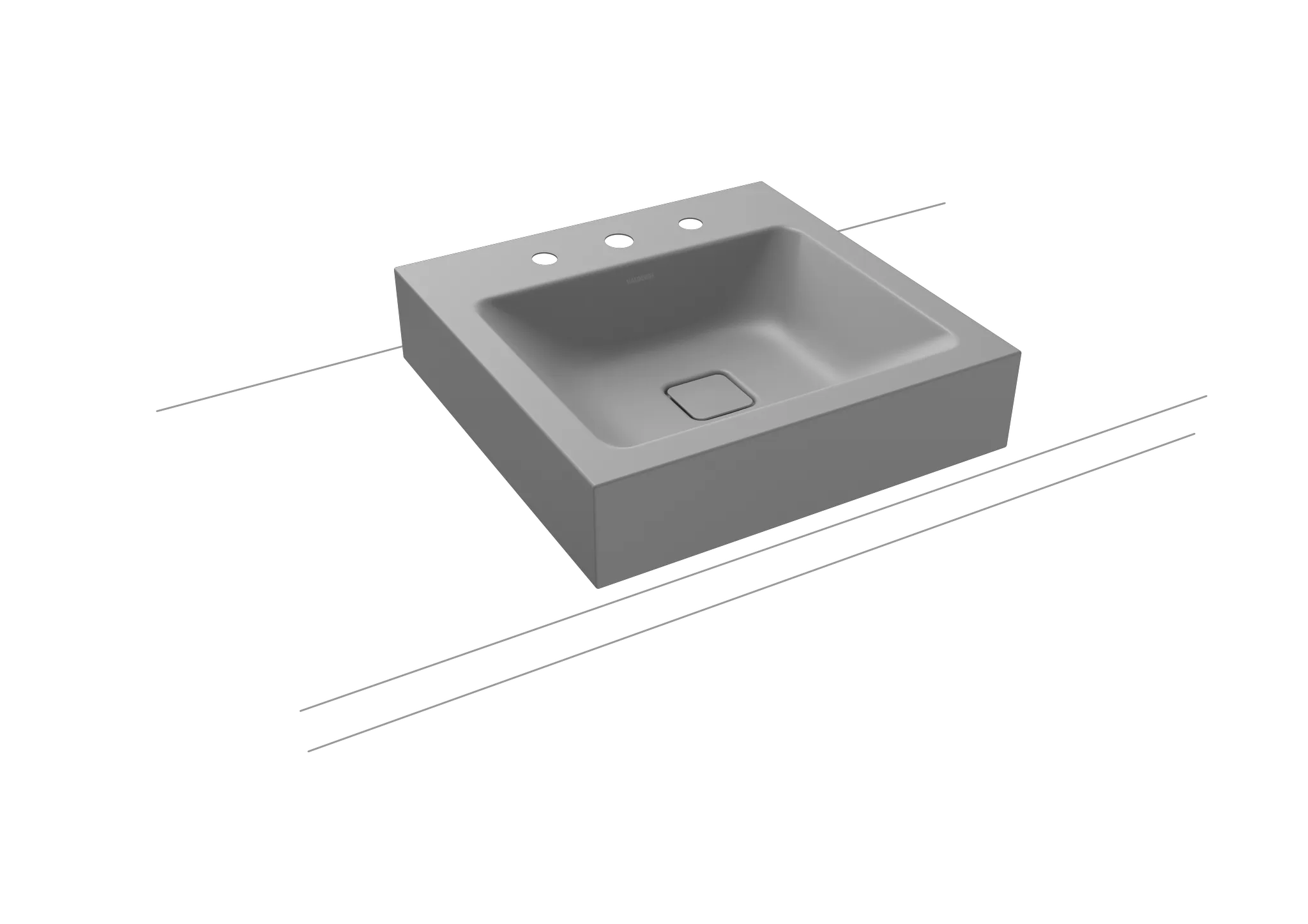 Aufsatzwaschtisch „Cono“ 50 × 50 cm, mittig, ohne Überlauf, mit Hahnlochbohrung in cool grey 30 mit Perl-Effekt Aufsatzwaschtisch „Cono“ 50 × 50 cm, mittig, ohne Überlauf, mit Hahnlochbohrung in cool grey 30 mit Perl-Effekt
