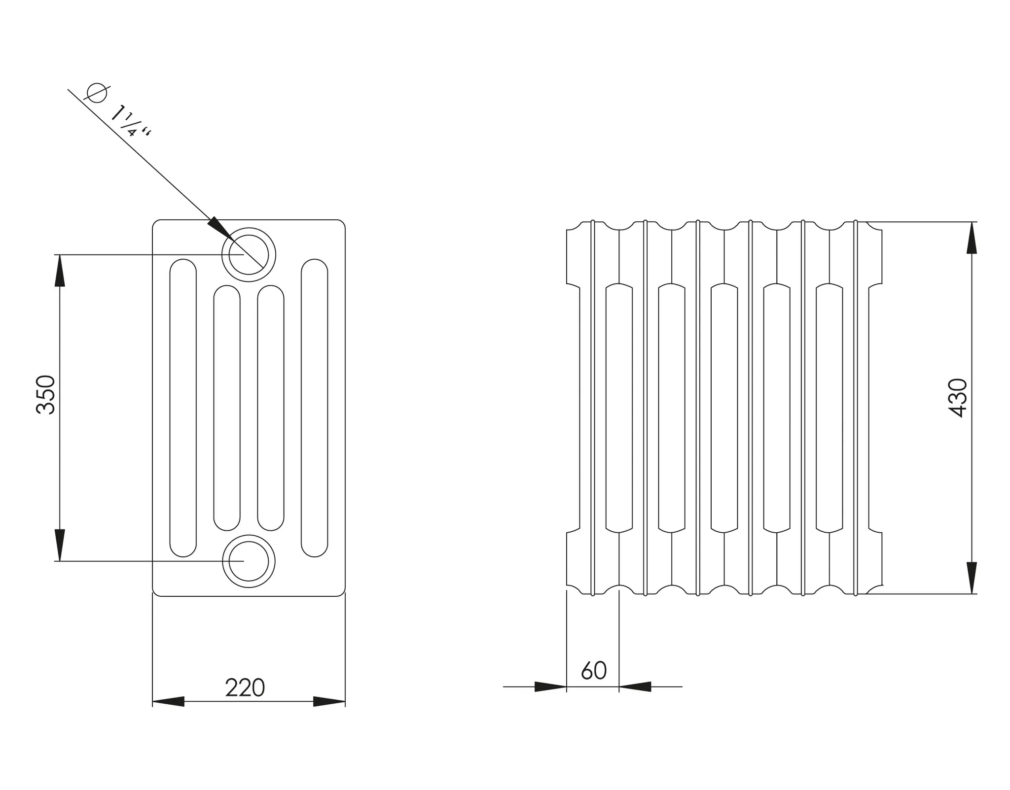 ASW Gussradiator 36 Glieder Nabenabstand 350 mm „Berlin“ 216 × 43 × 22 cm