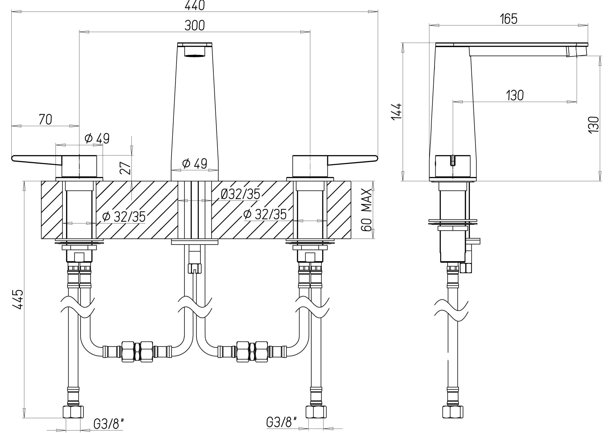 Villeroy & Boch Conum Dreiloch-Waschtischarmatur, rund, Chrom, 440 x 165 x 144 mm, 1 Hahnloch, Laminarstrahl, AquaSmart, SmartPressure Villeroy & Boch Conum Dreiloch-Waschtischarmatur, rund, Chrom, 440 x 165 x 144 mm, 1 Hahnloch, Laminarstrahl, AquaSmart, SmartPressure