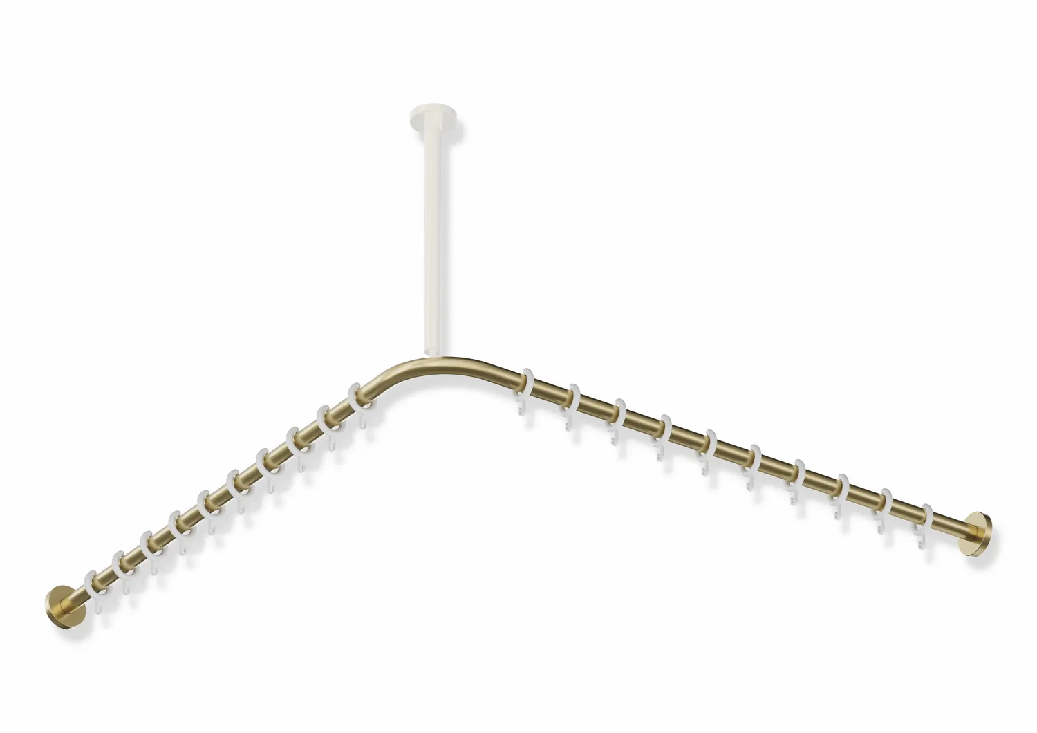 Vorhangstange des Systems 900, Edelstahl, PVD, Achsmaß 987 x 987 mm, kürzbar, D: 25 mm, mit 20 Vorhangringen aus POM, in Farbe CK (messing glänzend) Vorhangstange des Systems 900, Edelstahl, PVD, Achsmaß 987 x 987 mm, kürzbar, D: 25 mm, mit 20 Vorhangringen aus POM, in Farbe CK (messing glänzend)