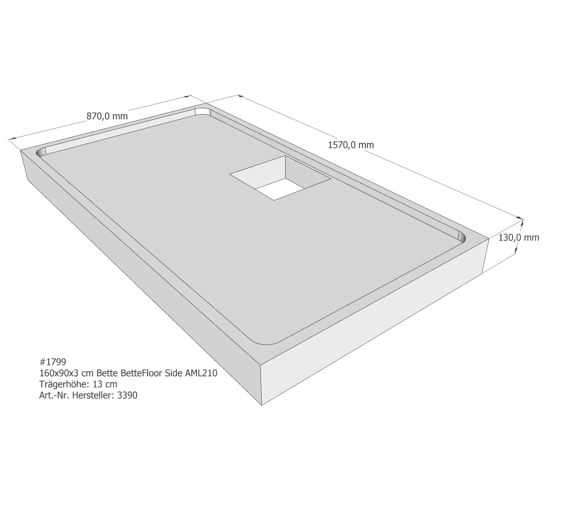 Duschwannenträger für Bette Floor Side 160 × 90 × 3 cm