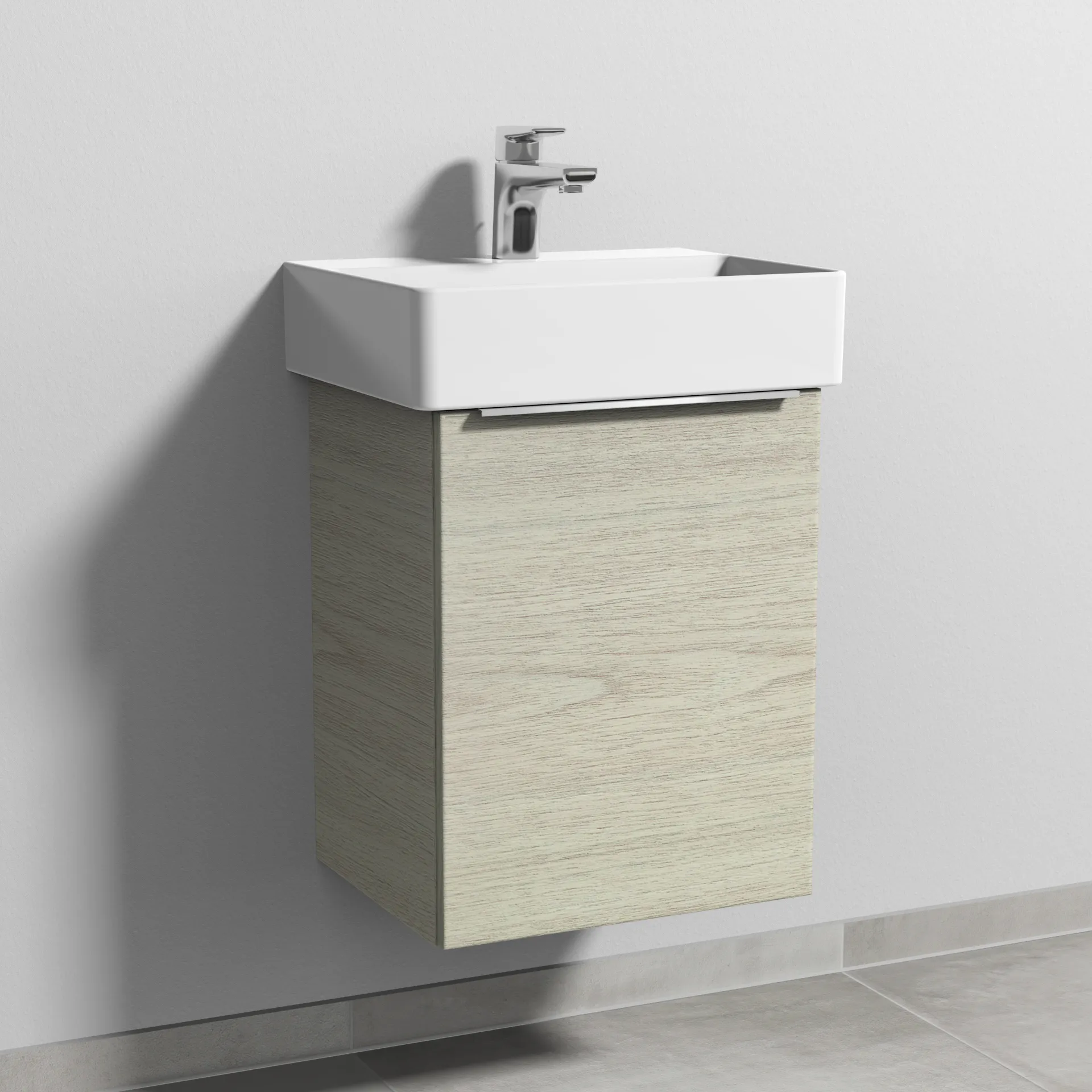 Sanipa Waschtischunterschrank „3way“ passend zu Keramik-Waschtische Dura Square von Duravit 400 × 517 × 337 mm in White Oak, Anschlag rechts