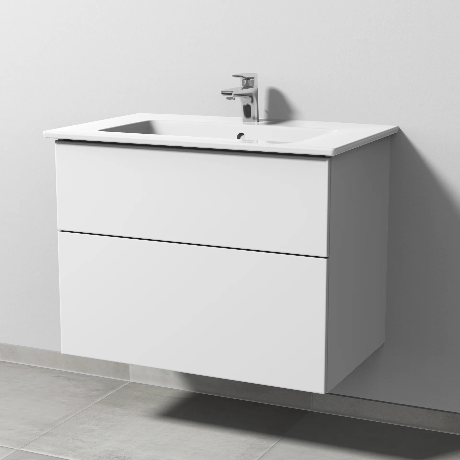 Sanipa Keramik-Waschtisch-Set mit Waschtischunterschrank „3way“ 75,5 × 47,7 × 59,1 cm in Weiß-Soft, mittig