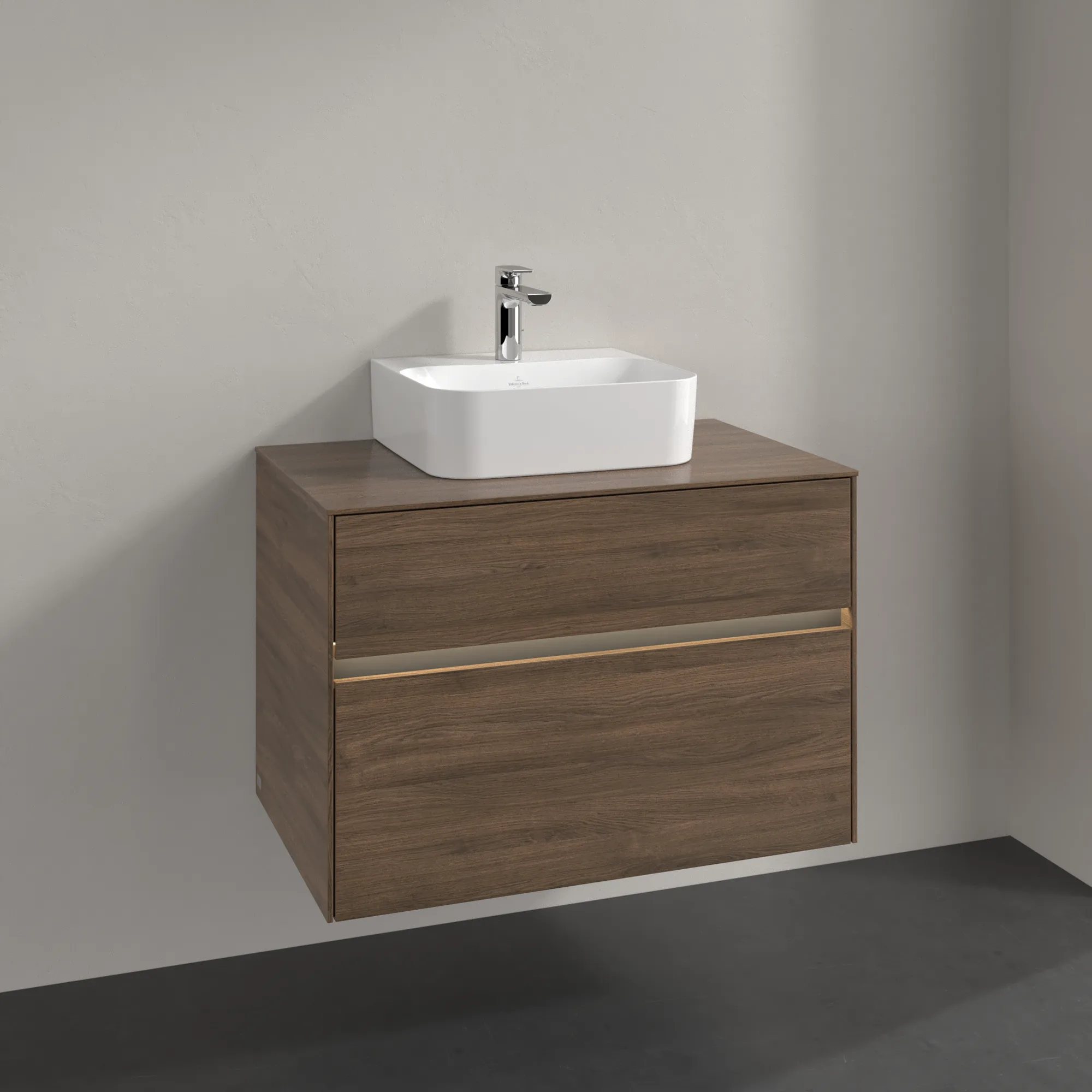 Villeroy & Boch Waschtischunterschrank „Collaro“ 800 × 548 × 500 mm Arizona Oak, mit Beleuchtung, für Becken mittig