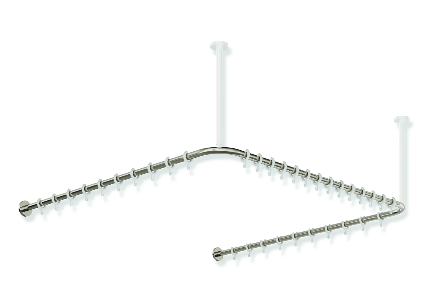 HEWI Vorhangstange System 900, Edelstahl PVD nickelglänzend, Achsmaß 1187 x 1175 x 1187 mm, 34 Ringe aus POM, kürzbar, für Duschwanne 1200 x 1200 mm
