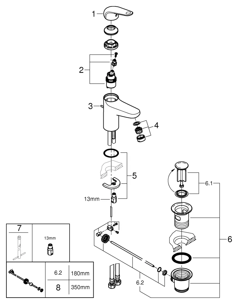 EH-WT-Batterie Euroeco 24265_1, M-Size, M-Size Zugstangen-Ablaufgarnitur aus Kunststoff, maximaler Durchfluss (bei 3 bar): 5 l/min, chrom