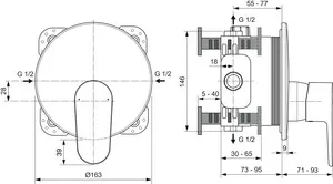 Brausearmatur Unterputz Cerafine O, Bausatz 2, Rosette Durchmesser:163mm, Chrom Brausearmatur Unterputz Cerafine O, Bausatz 2, Rosette Durchmesser:163mm, Chrom