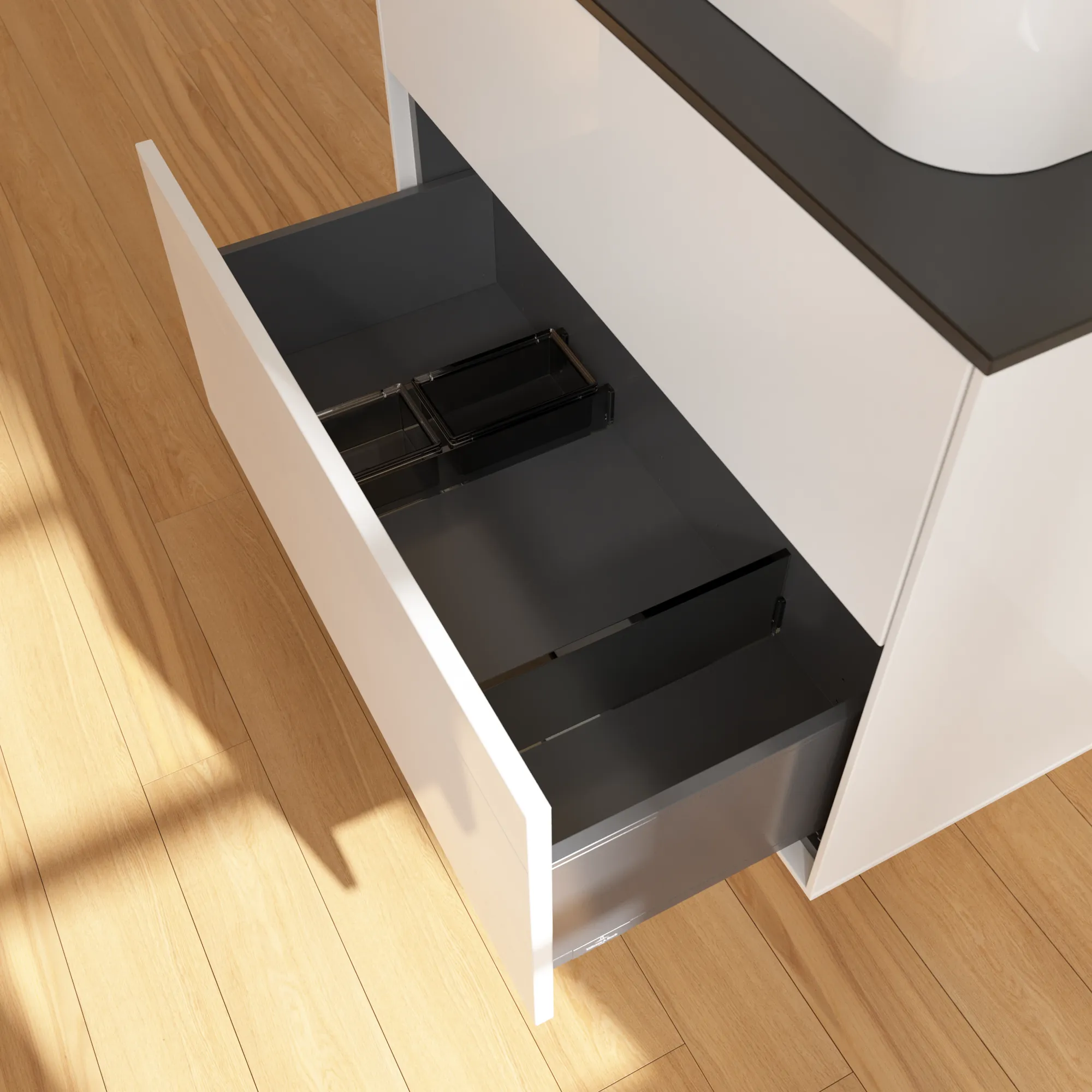 Villeroy & Boch Finion Waschbeckenunterschrank F34 800x603x501mm Glossy White Lacquer / Glass Black Matt