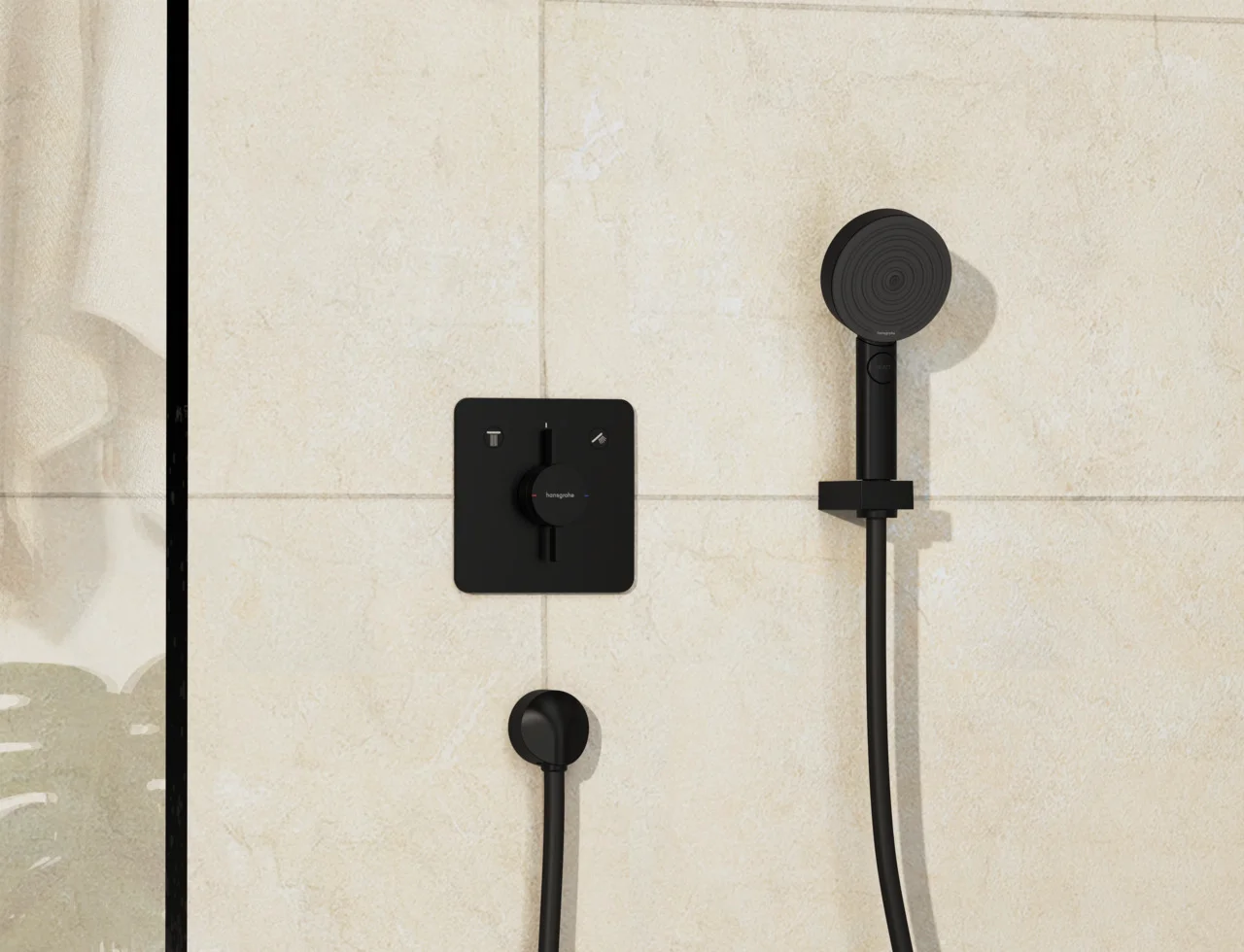 Hansgrohe DuoTurn Q Mischer Unterputz, mattschwarz, 2 Verbraucher, maximale Durchflussmenge 29,5 l/min bei 3 bar, Keramikmischsystem, flache Rosette für mehr Platz in der Dusche