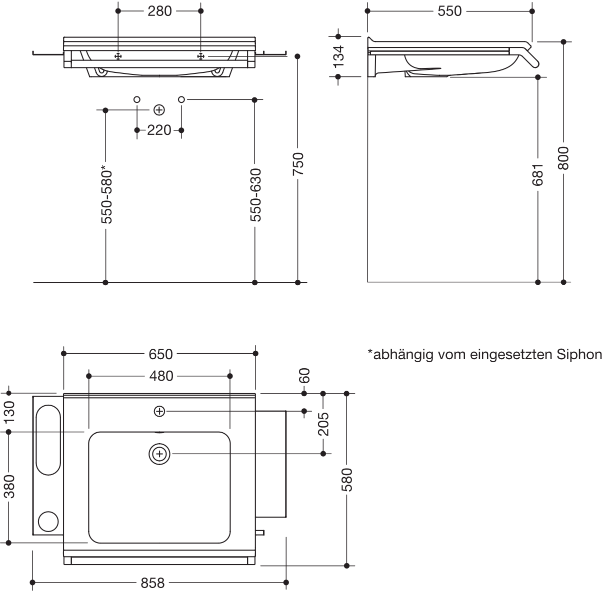 Wandwaschtisch 85,8 × 58 × 14 cm in Schwarz tiefmatt