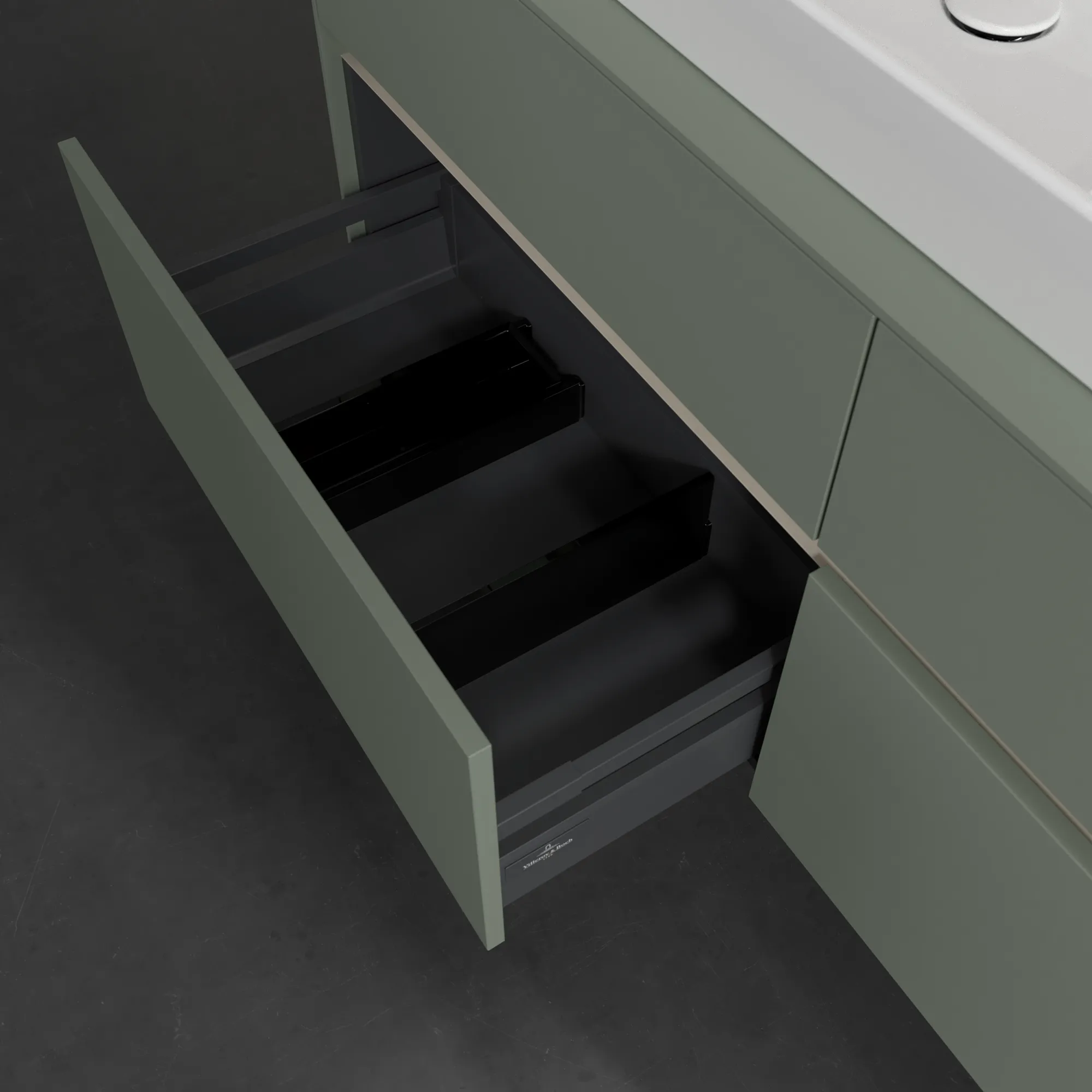 Villeroy & Boch Waschtischunterschrank „Collaro“ 1400 × 548 × 500 mm Soft Green, ohne Beleuchtung, für Becken links