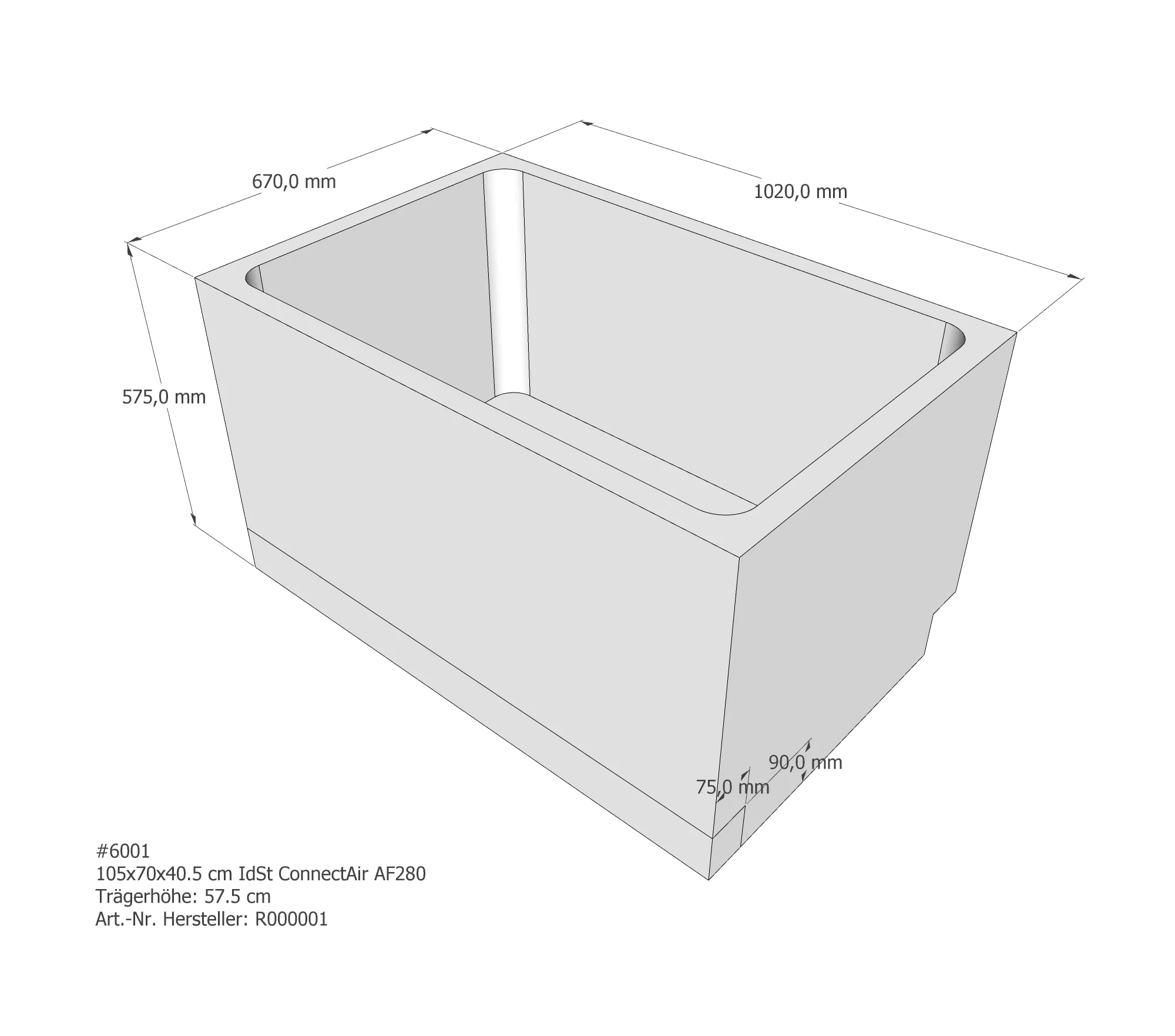 Badewannenträger für Ideal Standard Connect-Air 105 × 70 × 40,5 cm