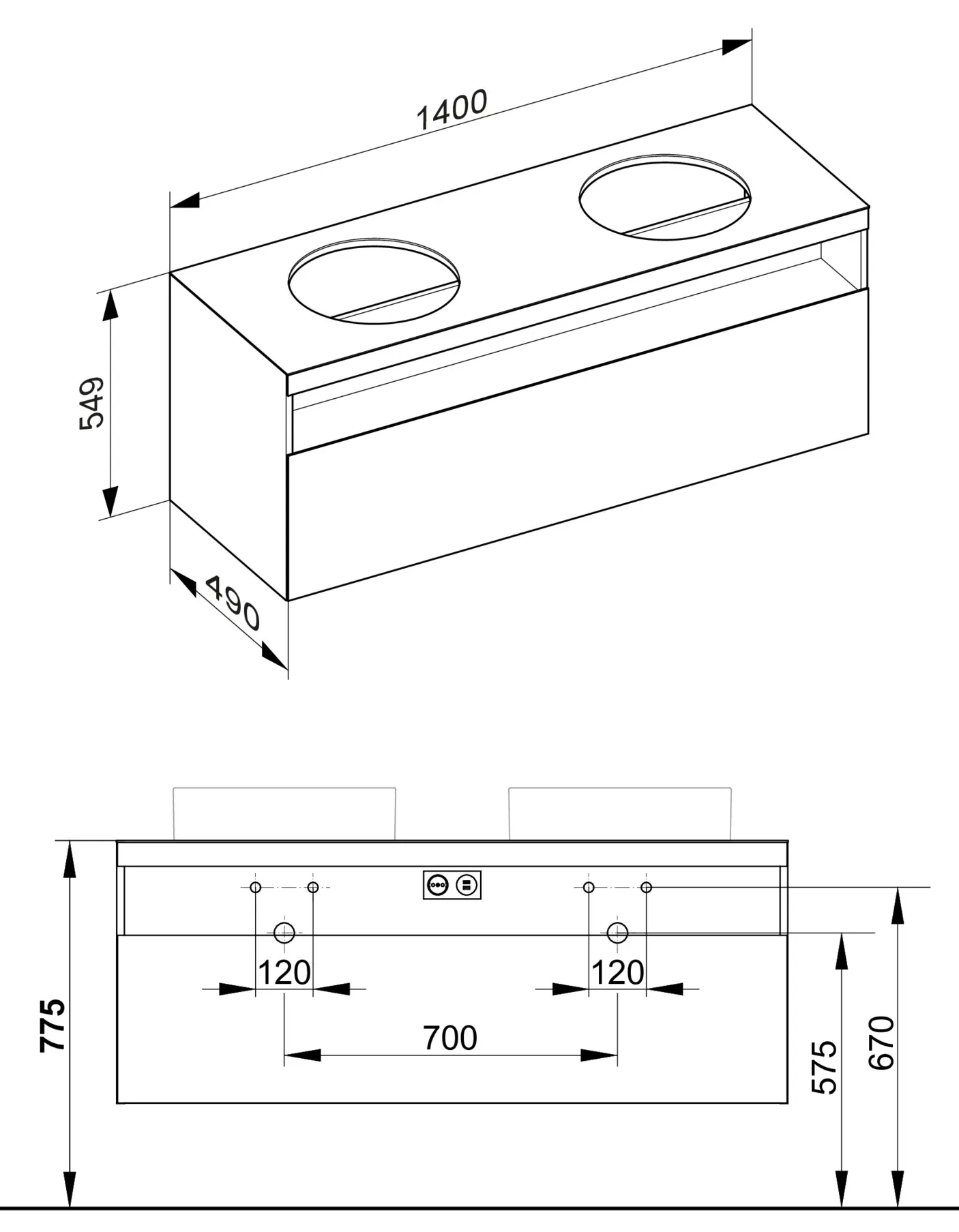 WUB m.Ausz. Stageline 32893 Sd.u.Bel. 1400x550x490mm weiß