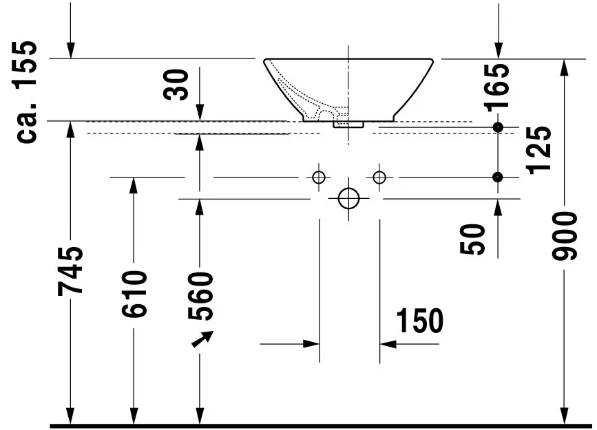 Aufsatzbecken Bacino 420 mm quadratisch, mit ÜL, ohne HLB, weiß