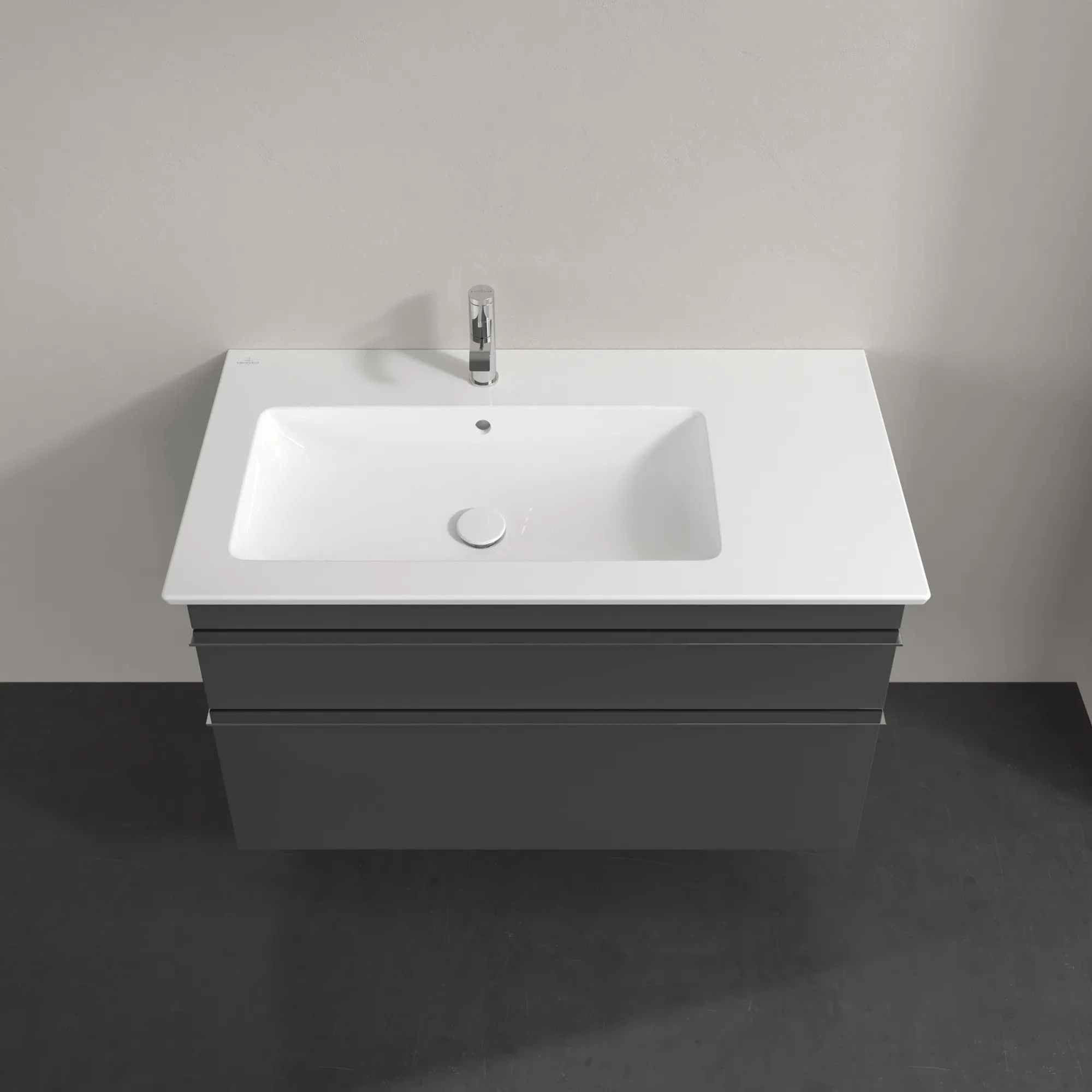 Villeroy & Boch Waschtischunterschrank „Venticello“ für Schrankwaschtisch 953 × 590 × 502 mm Glossy Grey, für Becken links Villeroy & Boch Waschtischunterschrank „Venticello“ für Schrankwaschtisch 953 × 590 × 502 mm Glossy Grey, für Becken links