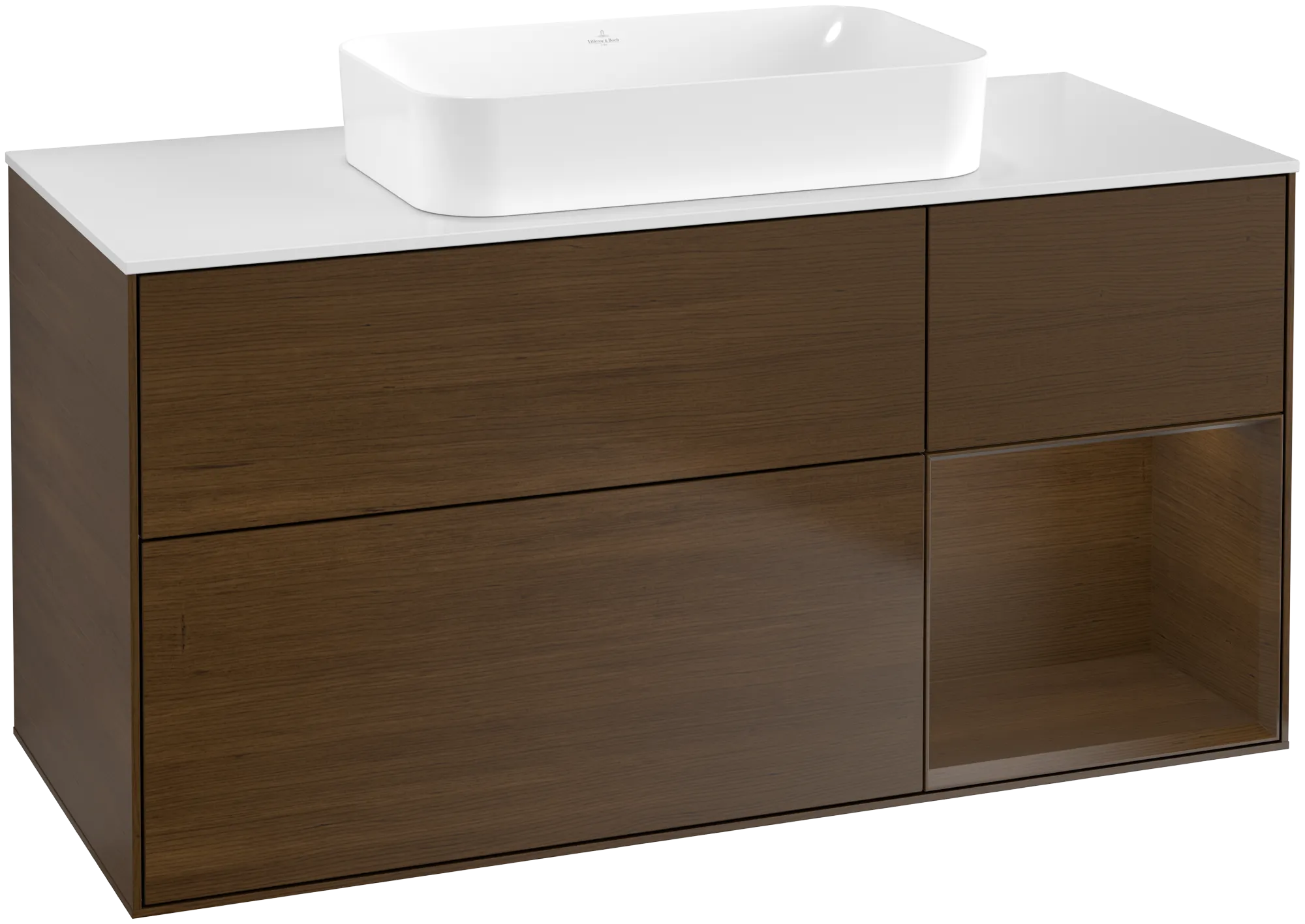 Villeroy & Boch Finion Waschbeckenunterschrank G71, 1200x603x501mm, Walnut Veneer / Glass White Matt