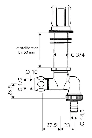 Spültischventil COMFORT, Rückflussverhinderer RV, Ø 10 mm (DN 15 G 1/2 AG), Schlauchverschraubung Ø 14,5 mm (DN 20 G 3/4 AG), chrom