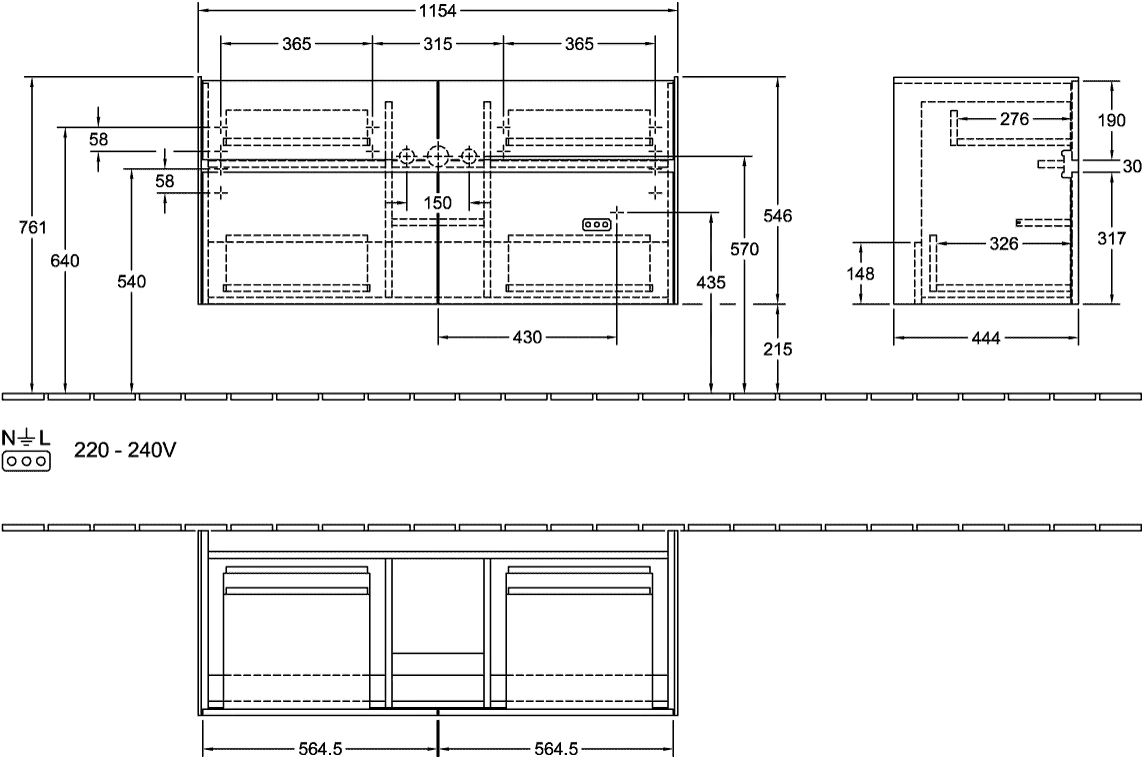 Villeroy & Boch Waschtischunterschrank „Collaro“ 1154 × 546 × 444 mm Graphite, für Becken mittig, mit Beleuchtung Villeroy & Boch Waschtischunterschrank „Collaro“ 1154 × 546 × 444 mm Graphite, für Becken mittig, mit Beleuchtung