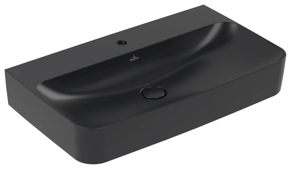 Villeroy & Boch Finion Wandwaschbecken, 800x470x165 mm, Pure Black CeramicPlus, TitanCeram, matt, 3-Loch Armatur, Wandmontage Villeroy & Boch Finion Wandwaschbecken, 800x470x165 mm, Pure Black CeramicPlus, TitanCeram, matt, 3-Loch Armatur, Wandmontage
