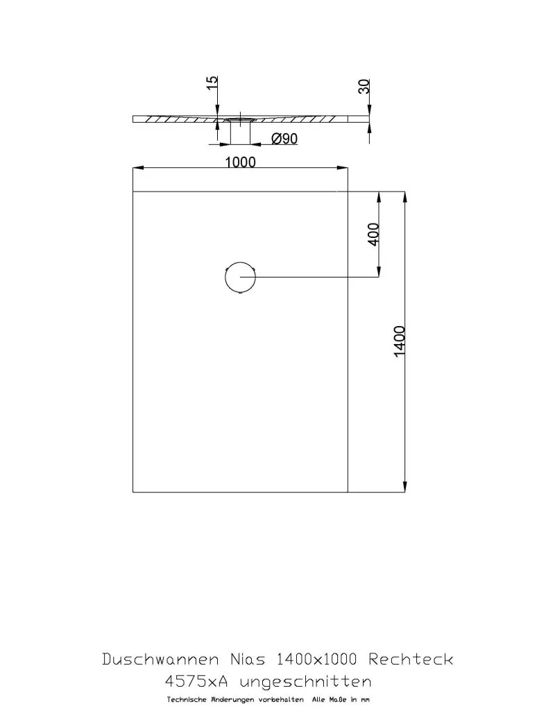 Hoesch rechteck Duschwanne „Nias“ mit strukturierter Oberfläche 140 × 100 cm in Telegrau