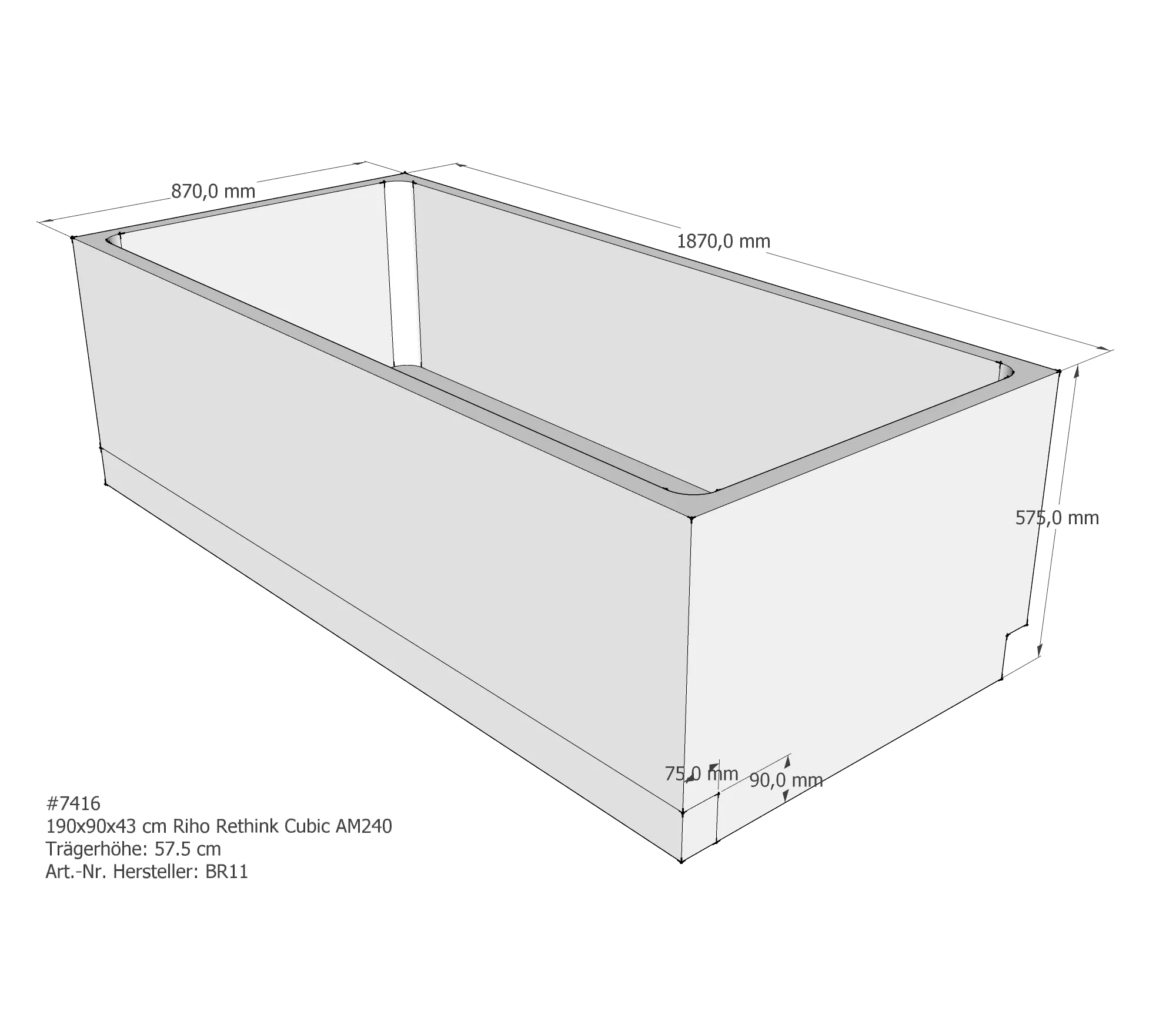 Badewannenträger für Riho Rethink Cubic 190 × 90 × 43 cm Badewannenträger für Riho Rethink Cubic 190 × 90 × 43 cm
