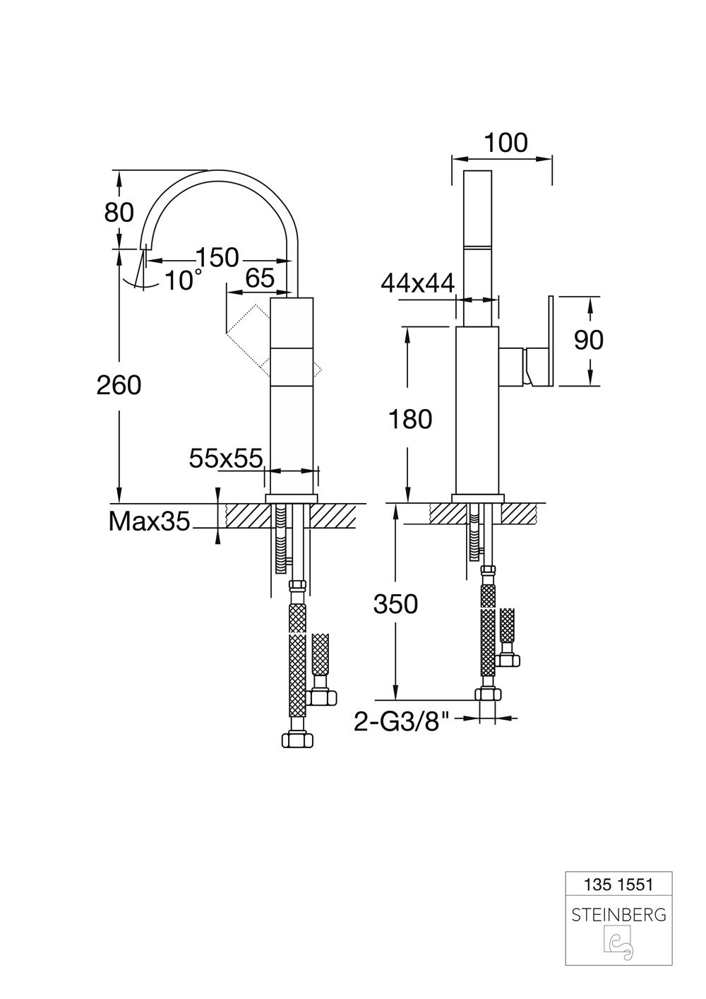 Serie 135 Waschtisch-Einhebelmischbatterie, schwenkbarer Auslauf, ohne Ablaufgarnitur, Ausladung: 15 cm Serie 135 Waschtisch-Einhebelmischbatterie, schwenkbarer Auslauf, ohne Ablaufgarnitur, Ausladung: 15 cm