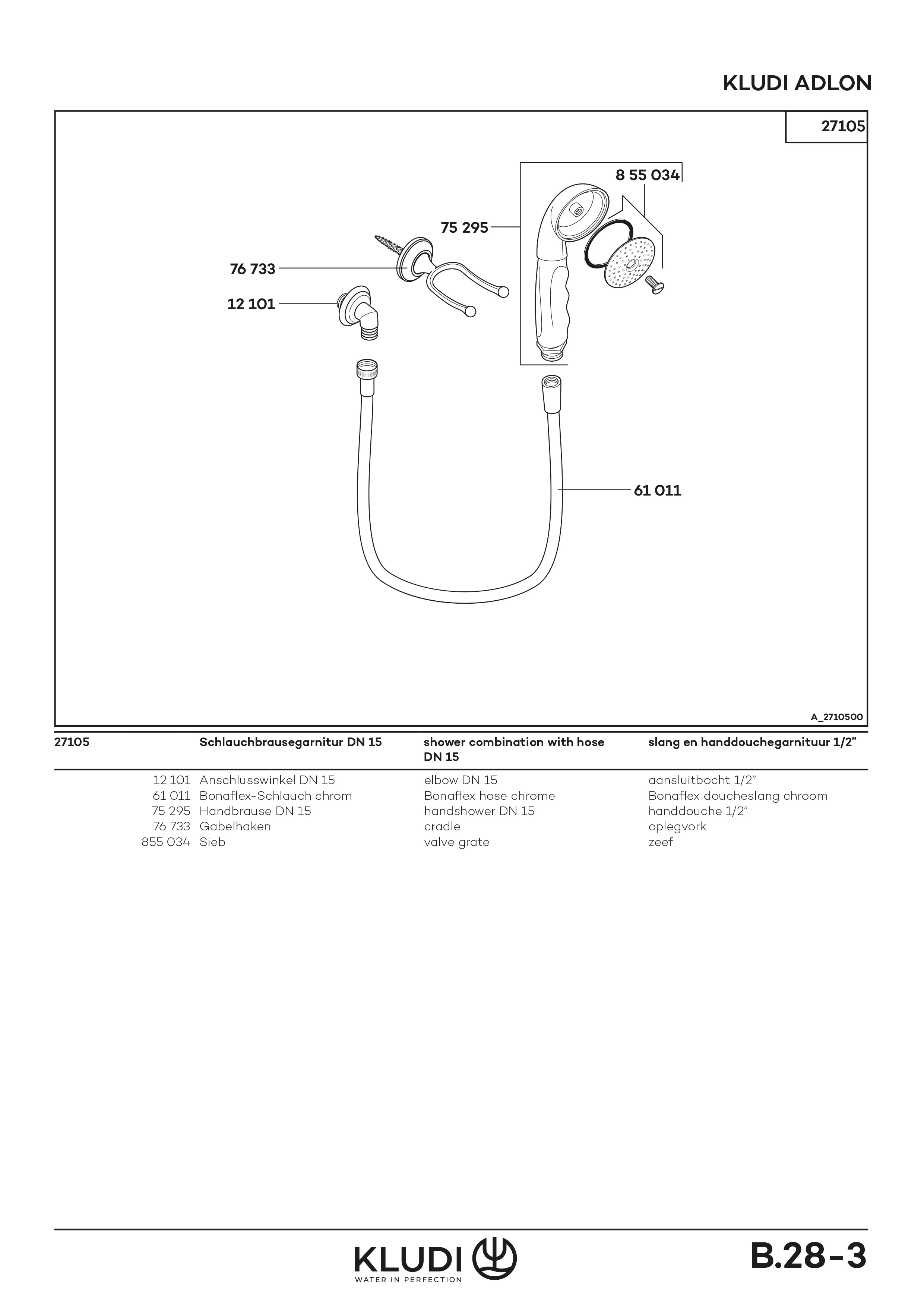 1926 Brausegarnitur Wandmontage chrom 1926 Brausegarnitur Wandmontage chrom